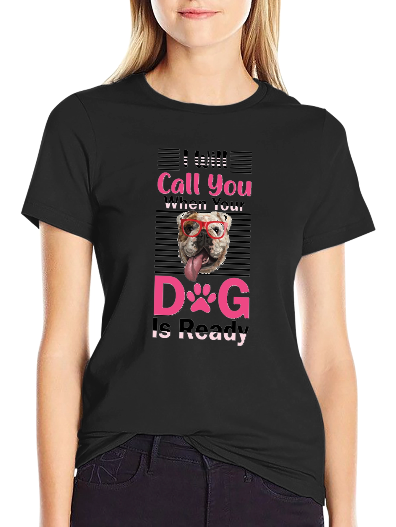 Black Funny Dog Ready T-Shirt view 2
