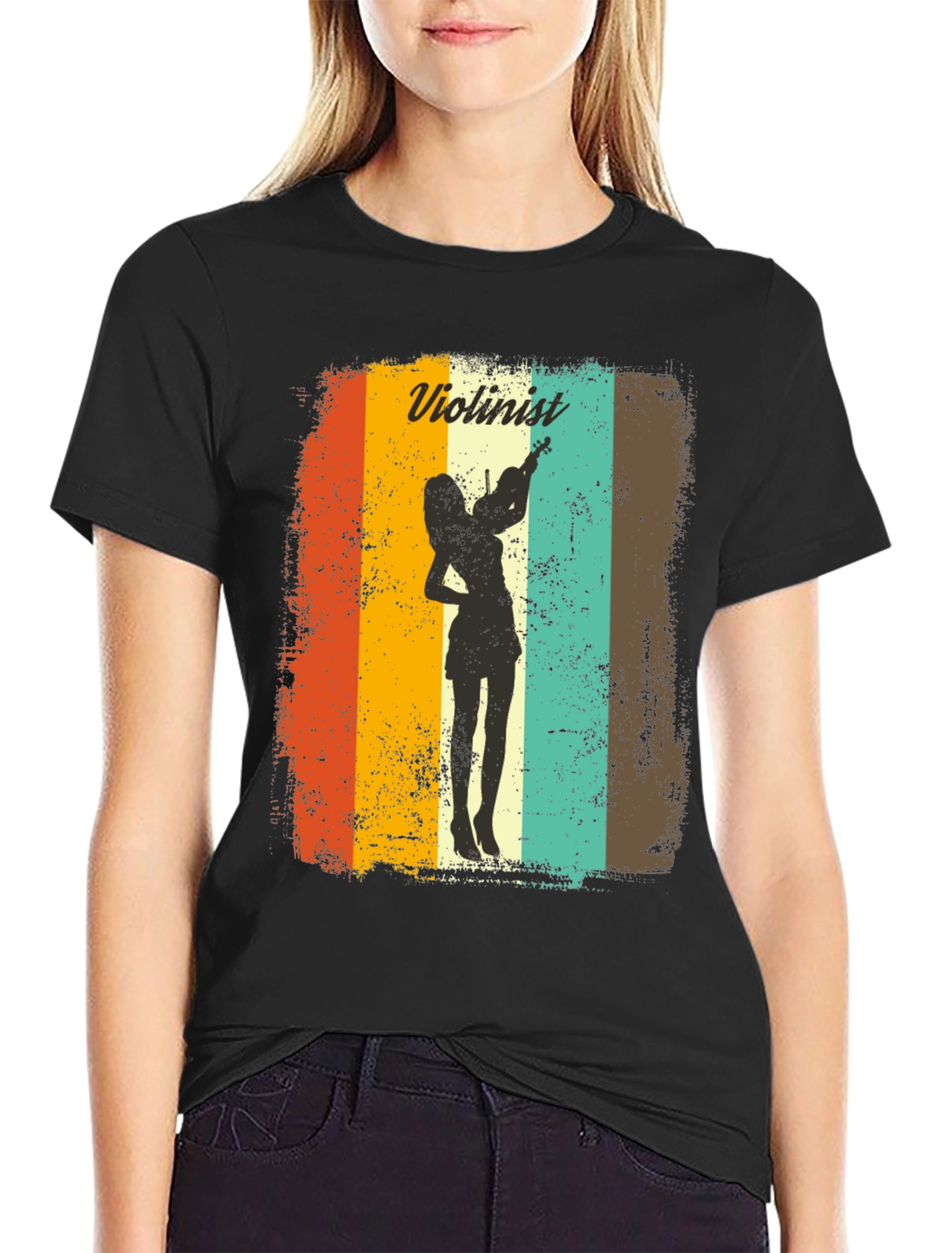 Black Violinist Retro Graphic Tee - Musician Style view 2