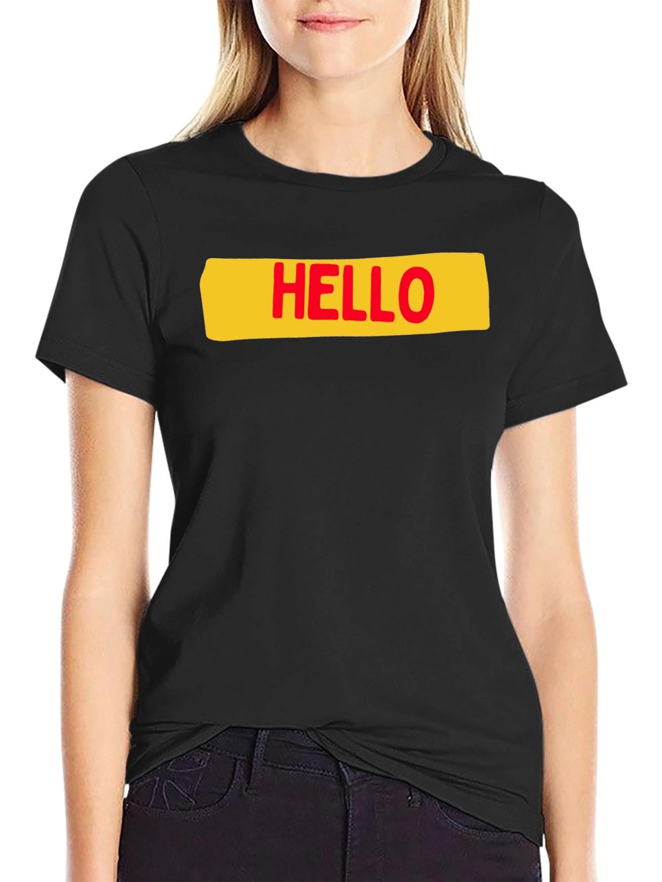 Black Hello T-Shirt - Casual Graphic Tee view 2