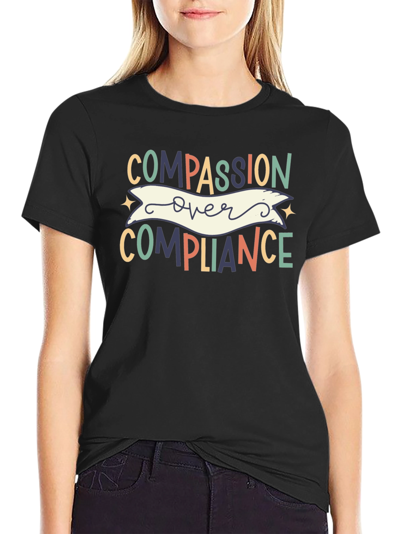 Black Compassion Over Compliance Graphic Tee view 2