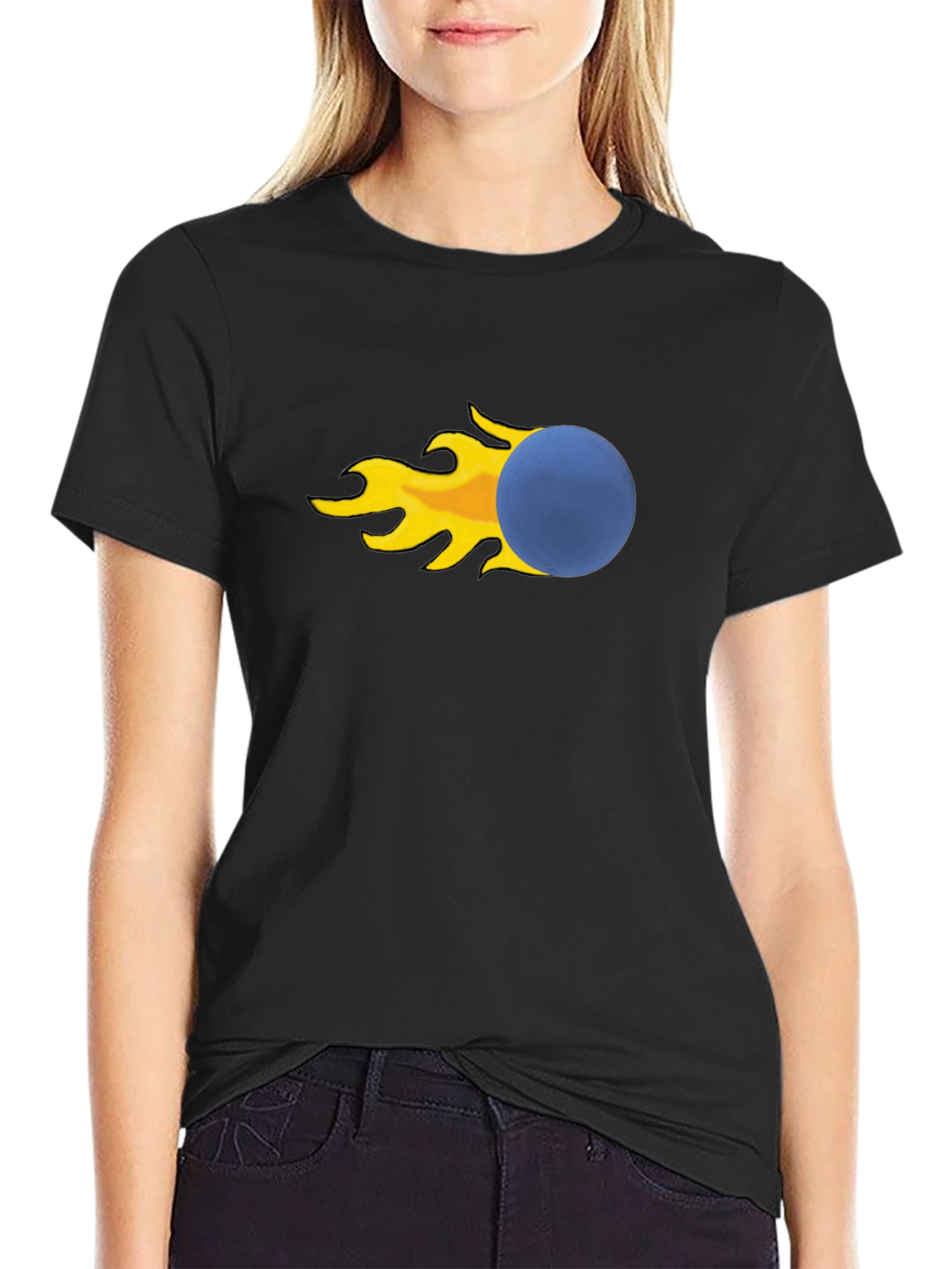Black Flaming Ball Graphic Tee - Cool and Casual view 2
