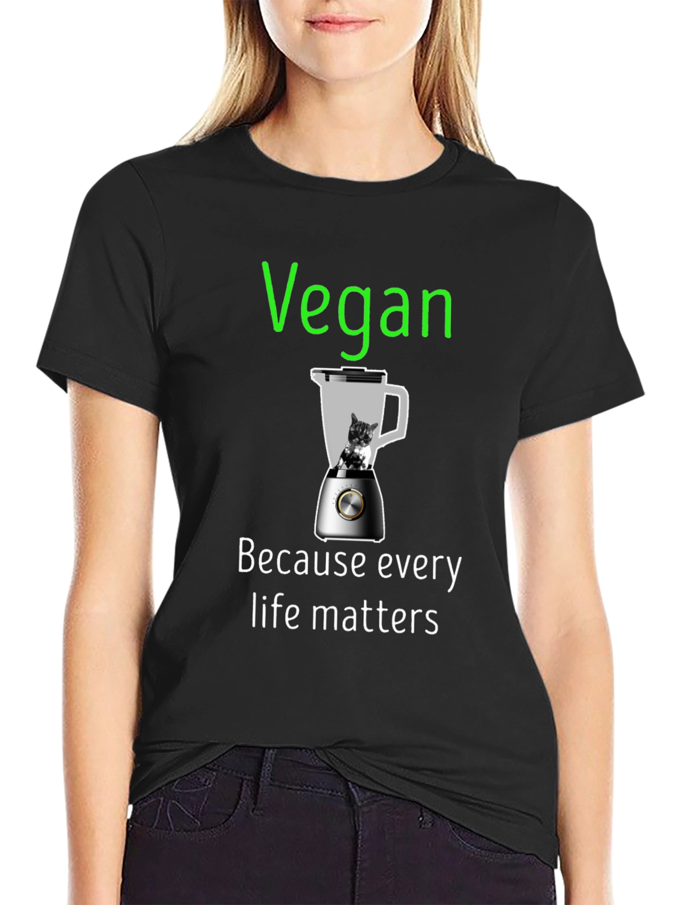 Black Vegan T-Shirt - Because Every Life Matters view 2
