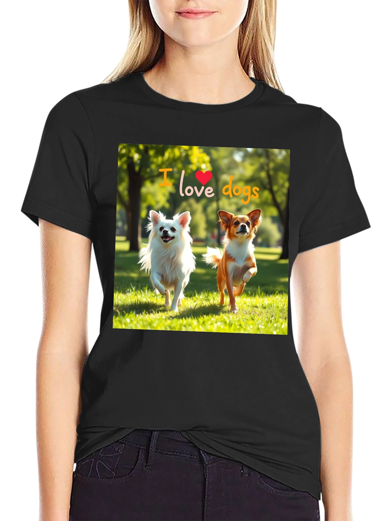 Black I Love Dogs Graphic Tee - Cute Pet Lover Shirt view 2