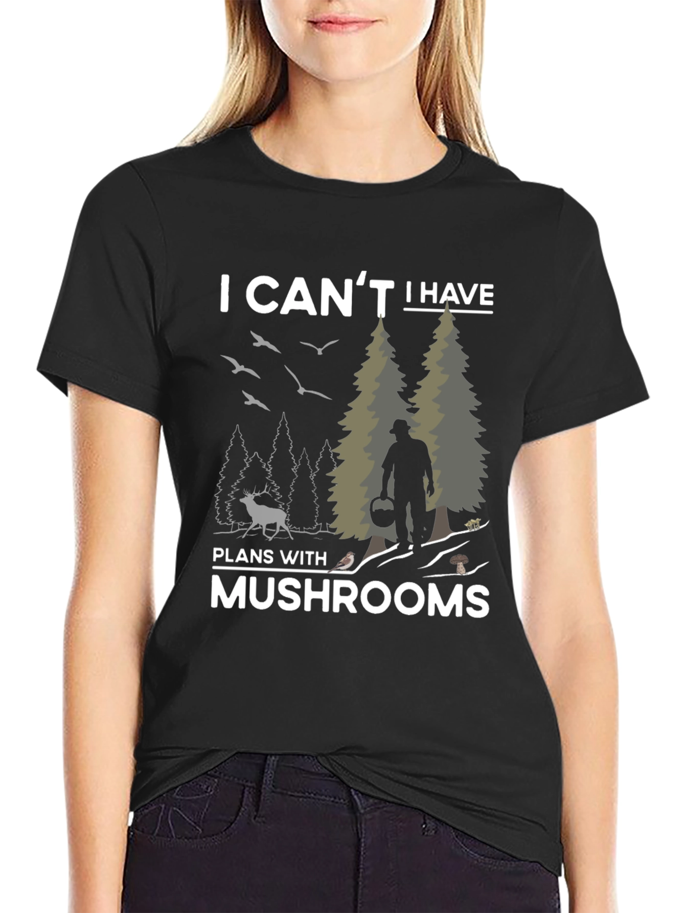 Black Mushroom Lover's T-Shirt - I Can't Have Plans With Mushrooms view 2