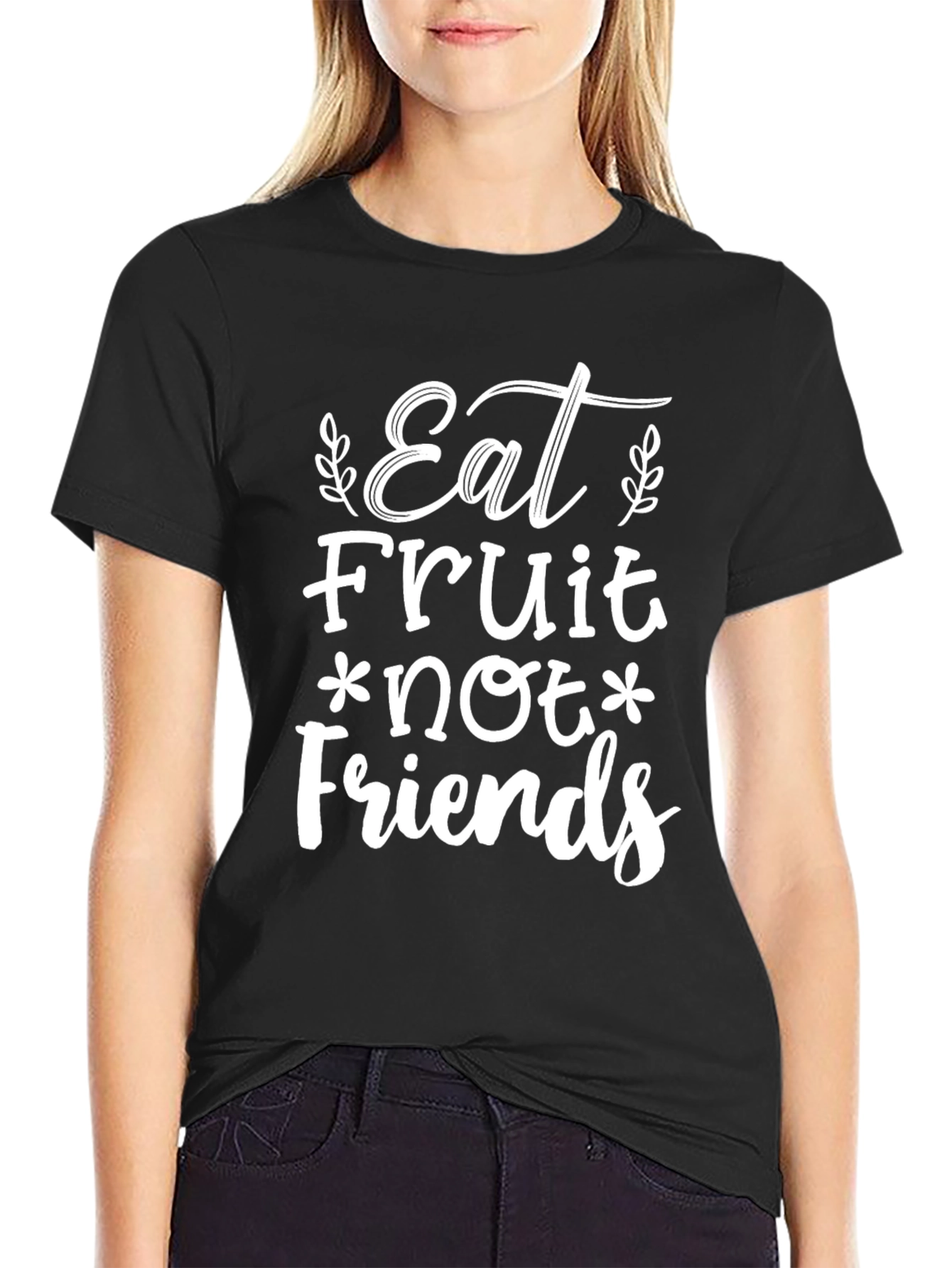 Black Eat Fruit Not Friends T-Shirt - Vegan Vegetarian Tee view 2