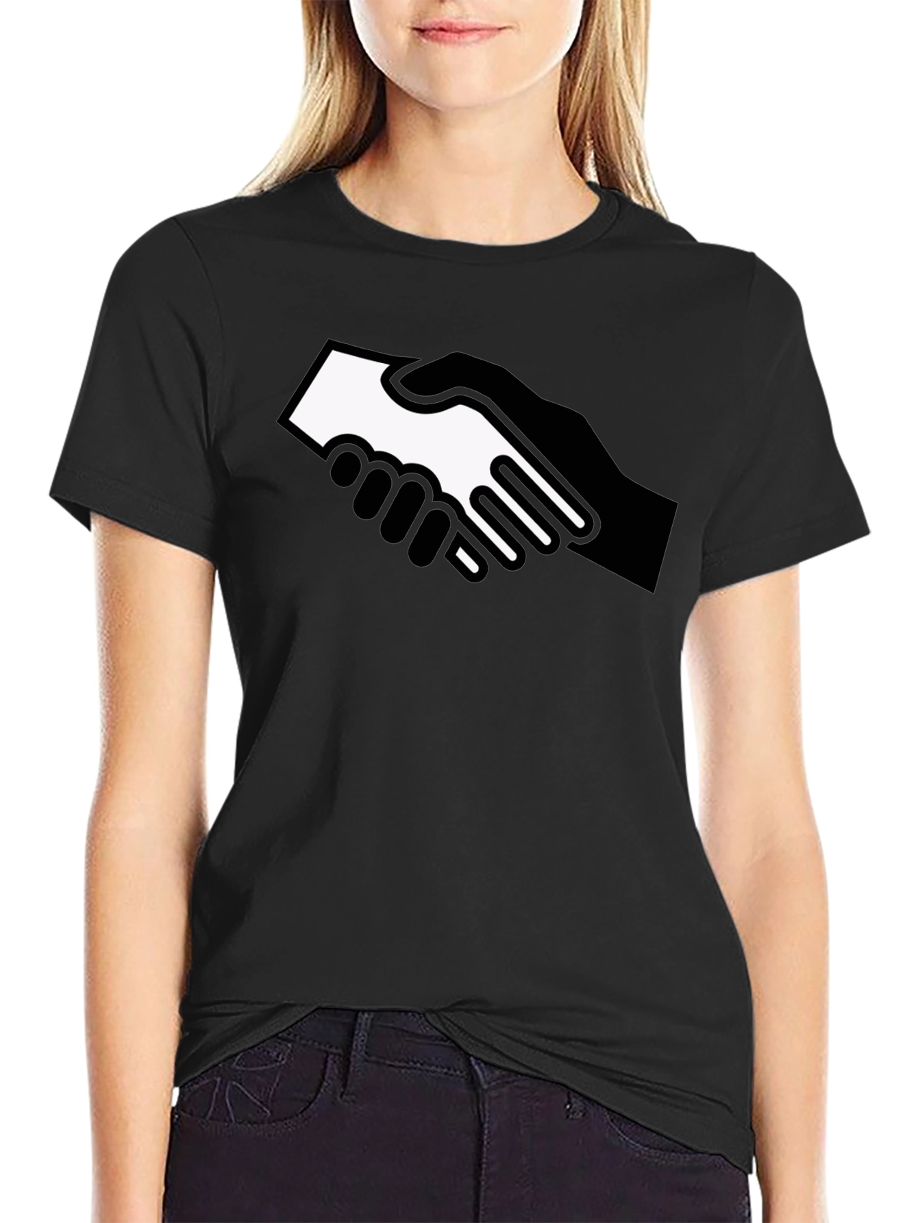 Black Handshake Graphic Black T-Shirt - Bold Statement Tee view 2