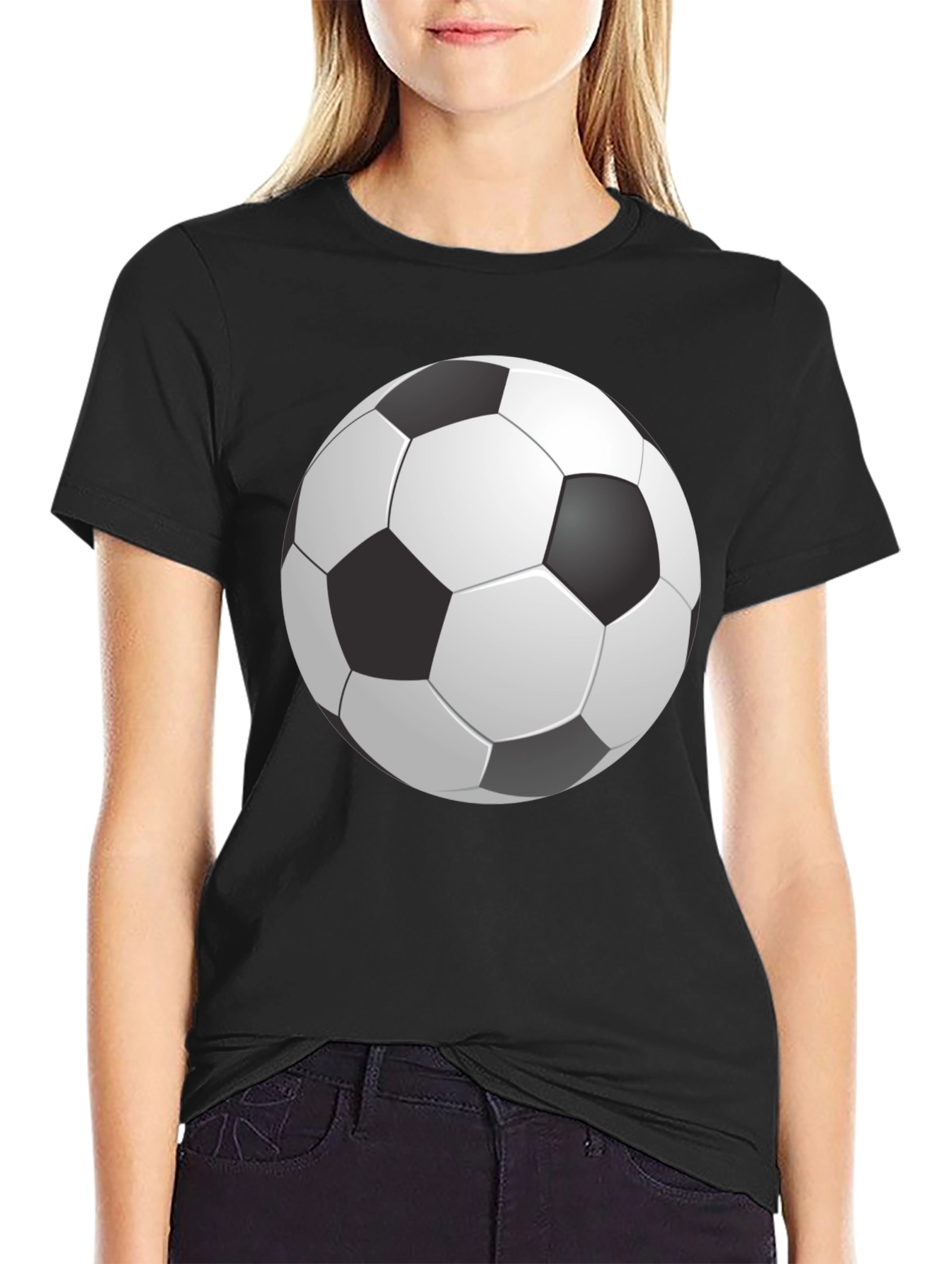 Black Soccer Ball Graphic Print Black T-Shirt view 2