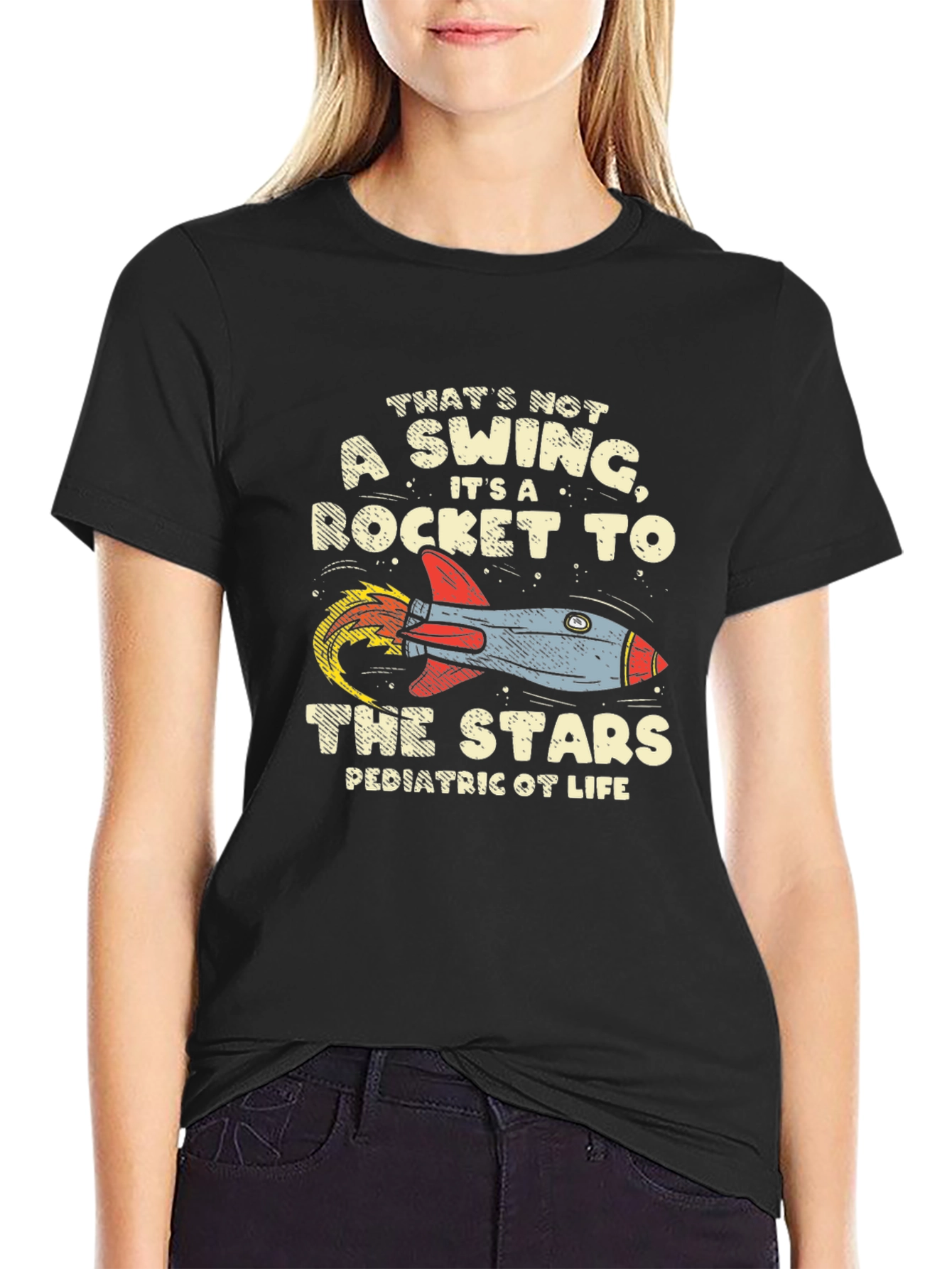Black Rocket to the Stars Pediatric OT Life T-Shirt view 2