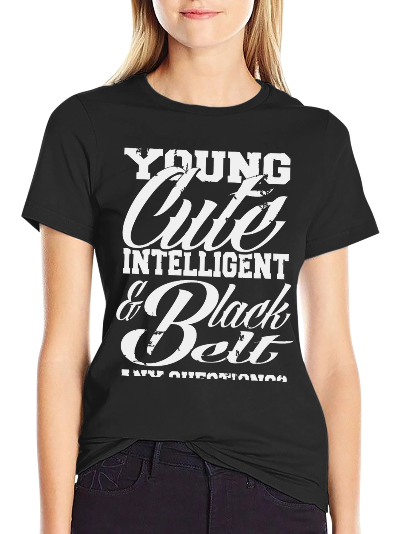 Black Young Cute Intelligent Black Belt T-Shirt view 2