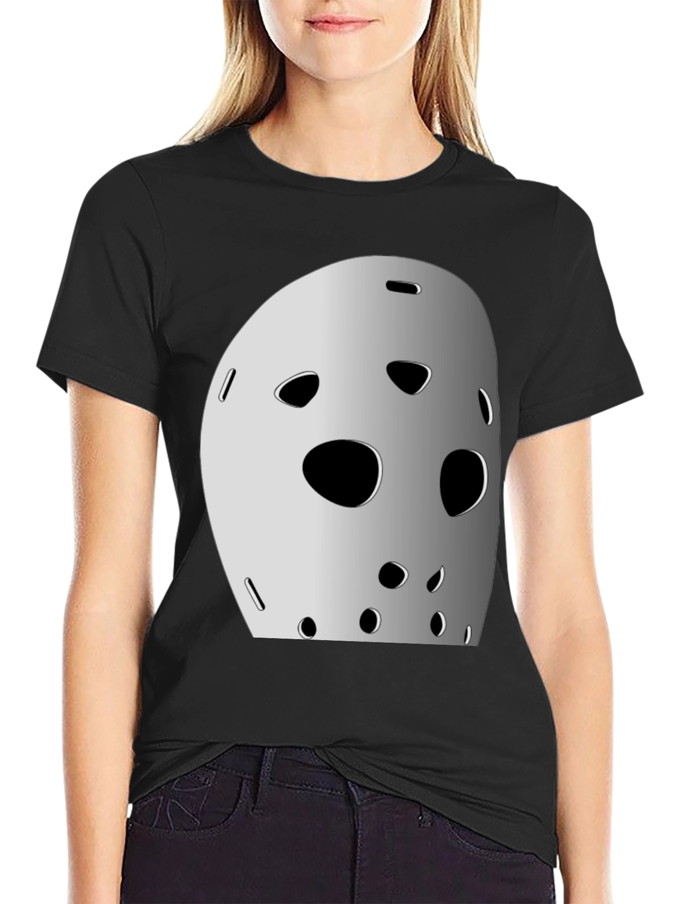 Black Hockey Mask Graphic Tee - Classic Horror Movie Style view 2