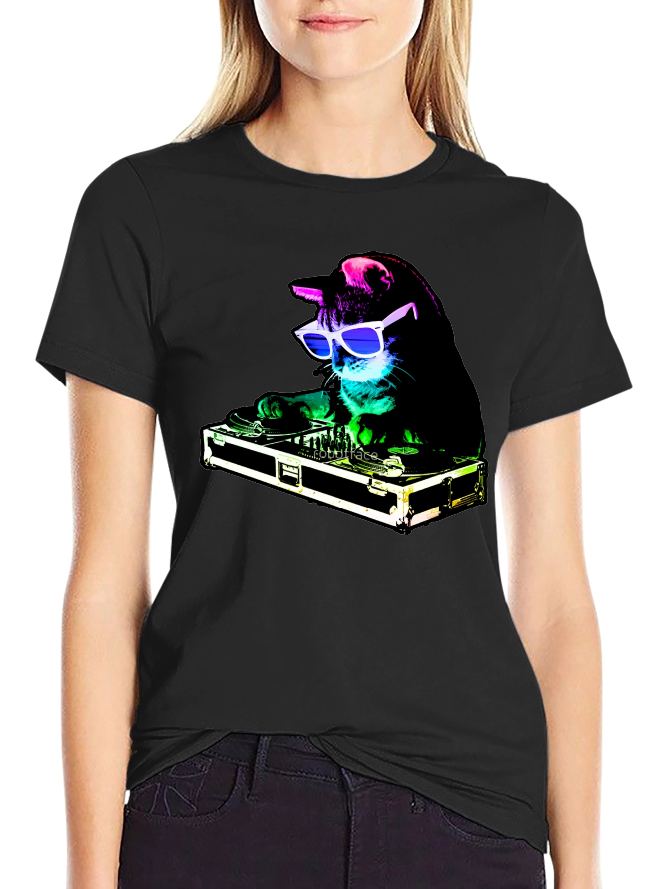 Black DJ Cat Graphic T-Shirt - Black view 2