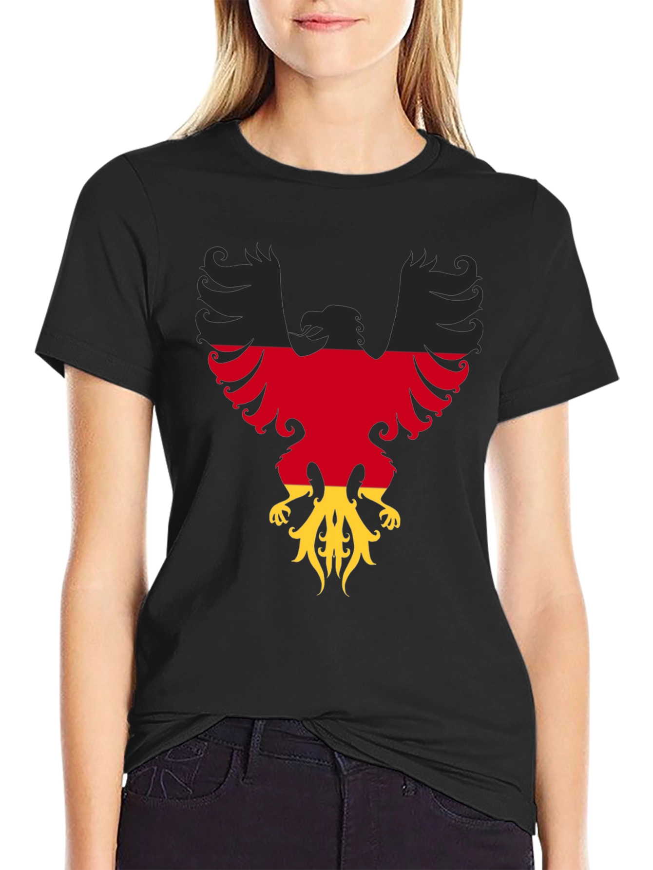 Black German Flag Eagle Graphic Tee - Black Cotton T-Shirt view 2