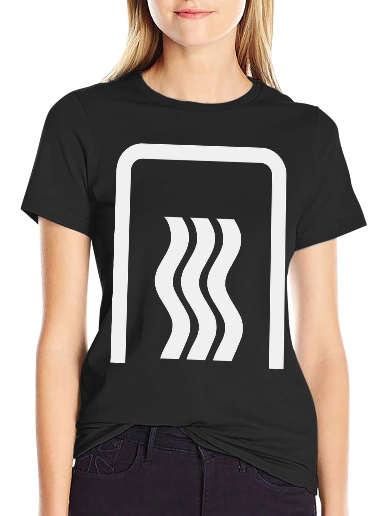 Black Modern Wave Graphic Tee - Black Cotton Blend view 2