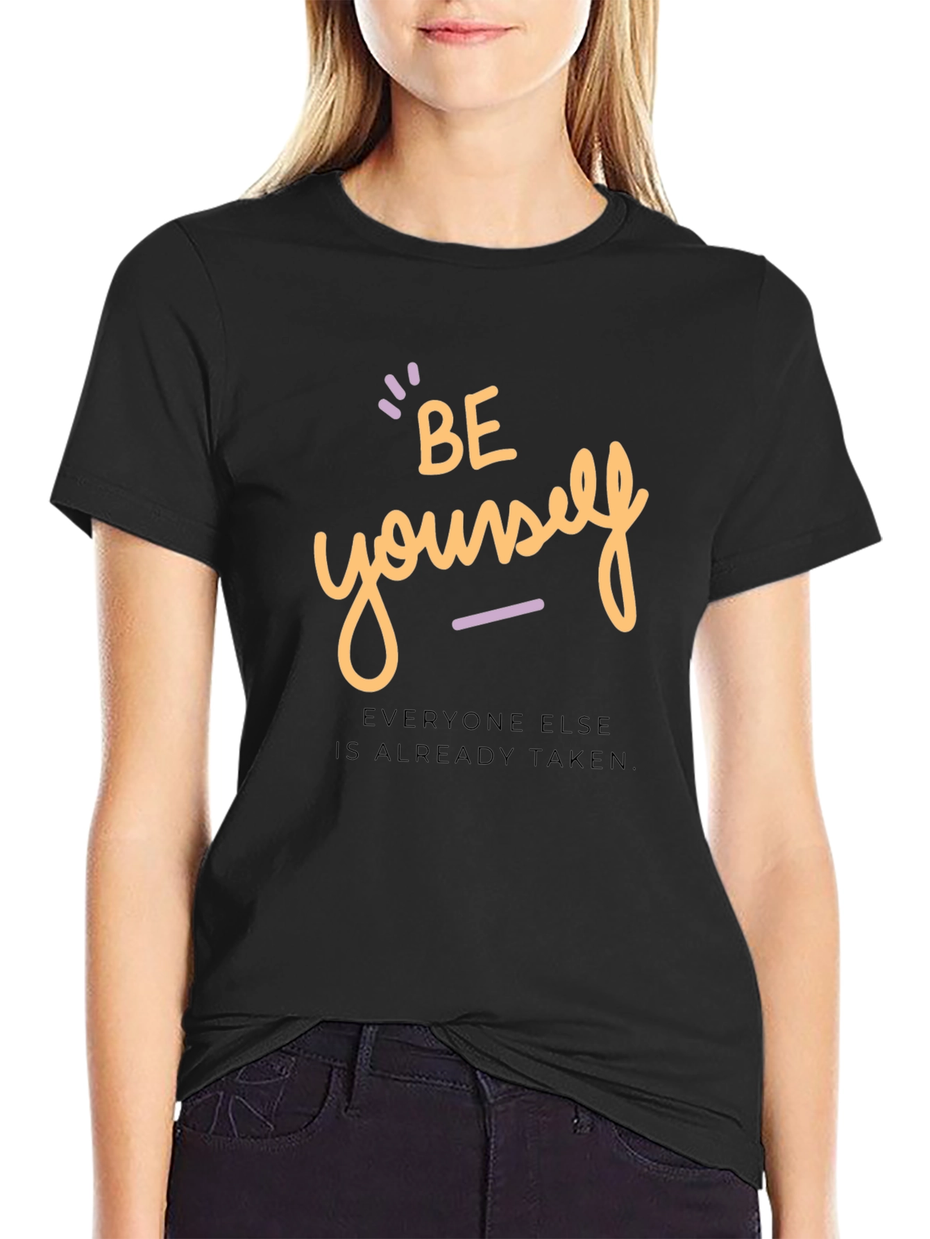 Black Be Yourself Graphic Tee - Trendy Black T-Shirt view 2