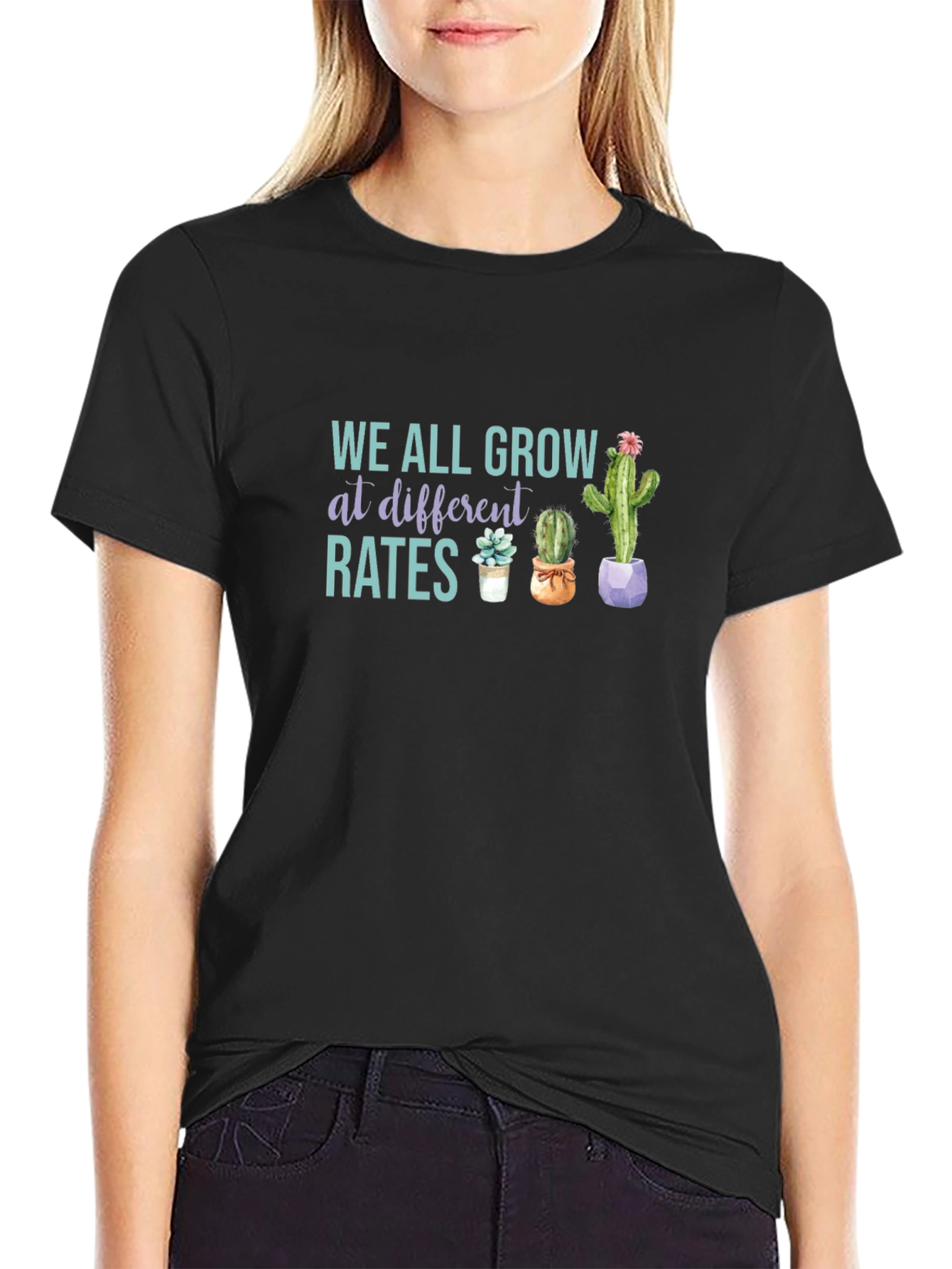 Black We All Grow at Different Rates Graphic Tee view 2
