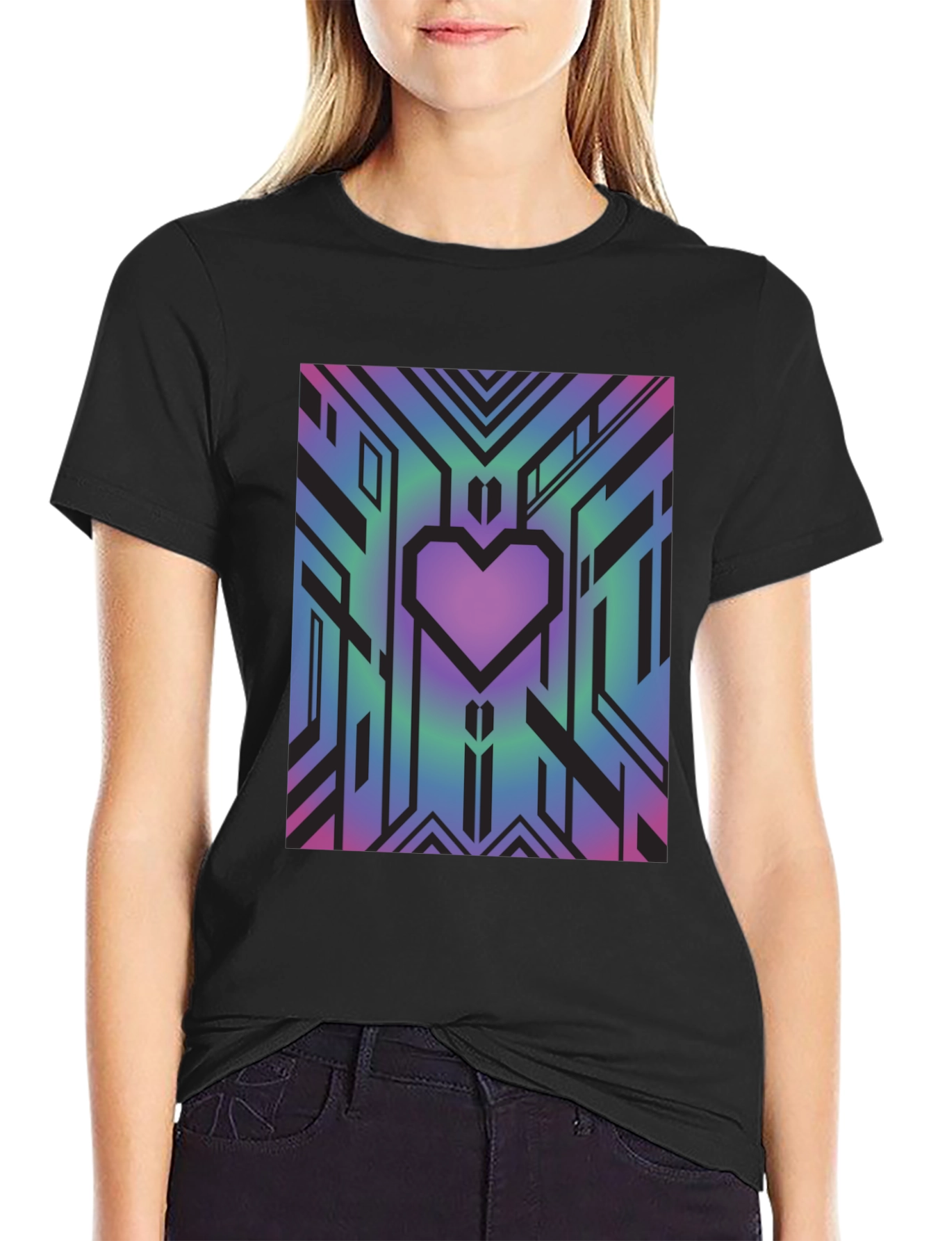 Black Geometric Heart Graphic Tee - Abstract Design view 2