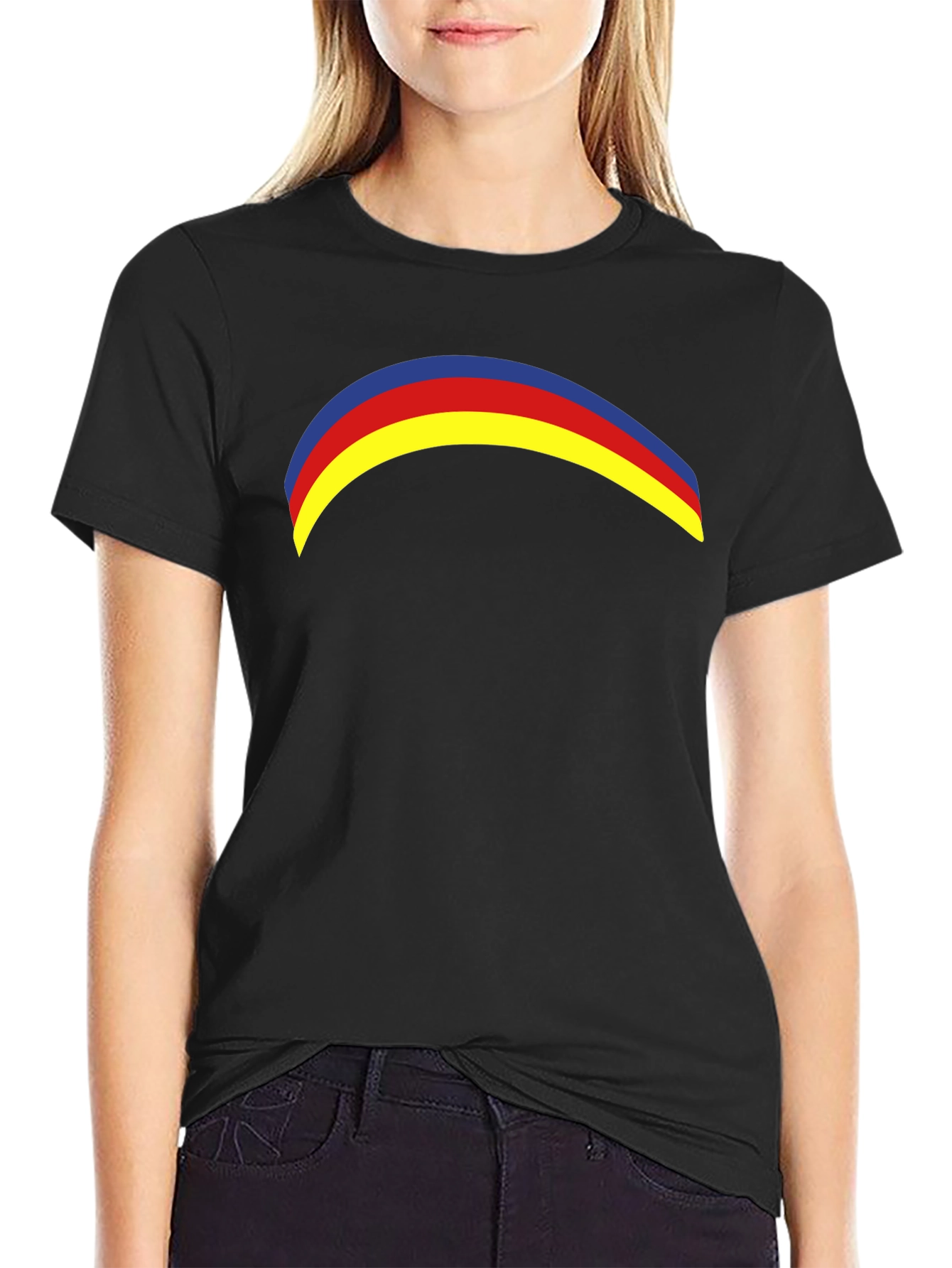 Black Rainbow Arc Graphic Tee - Casual Black T-Shirt view 2