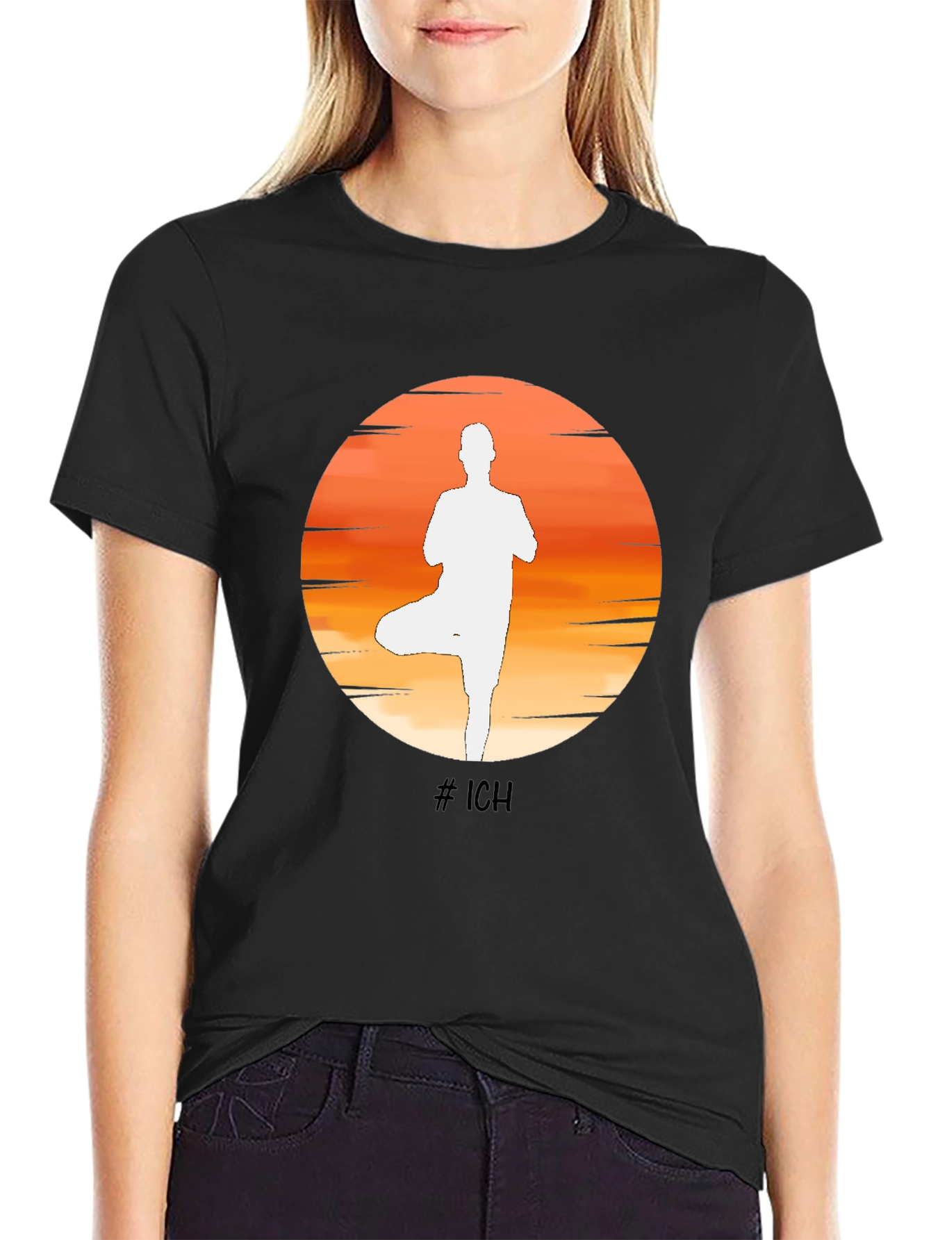 Black Yoga Pose Silhouette T-Shirt - Stylish Graphic Tee view 2