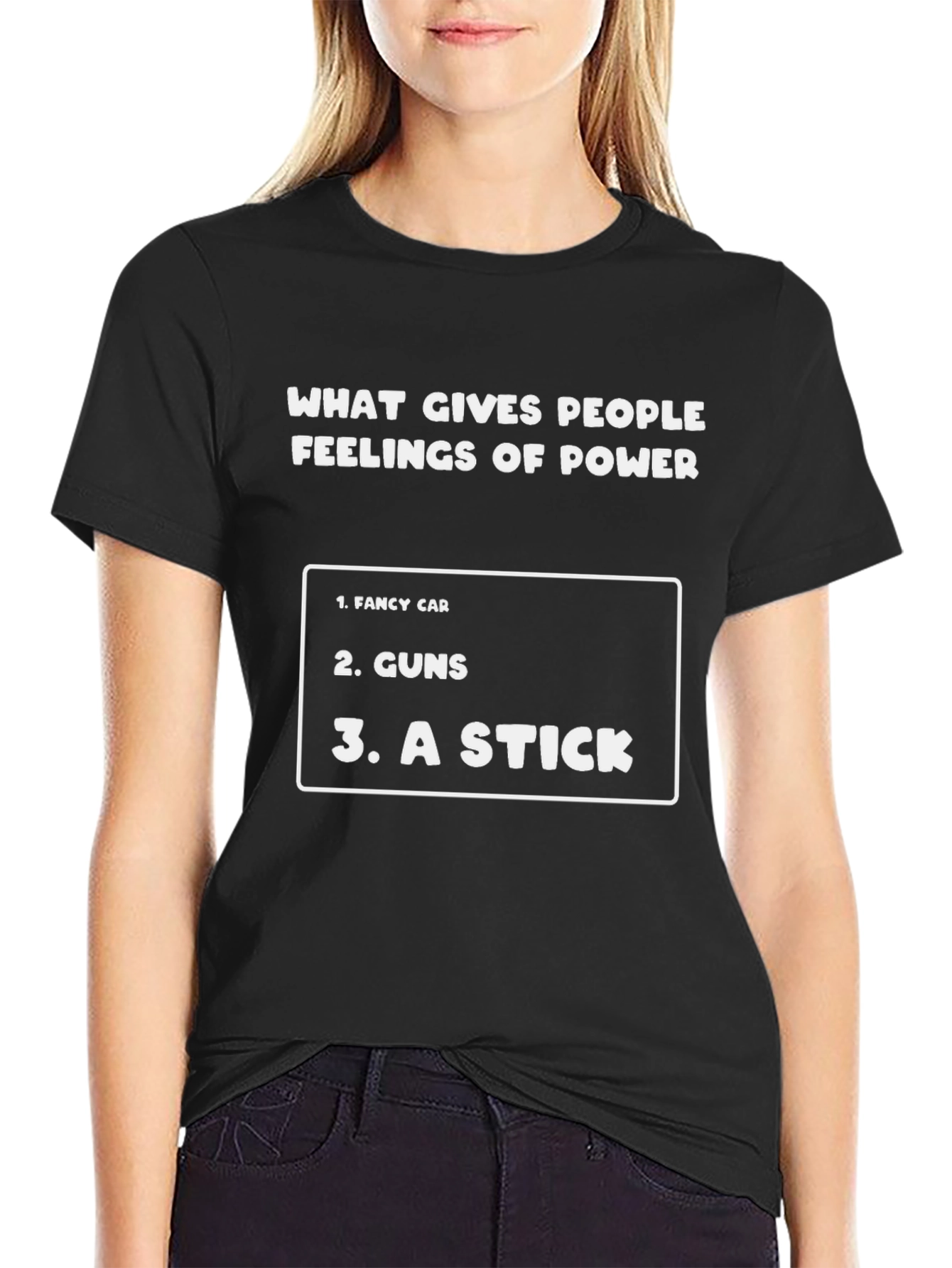 Black Funny "Feelings of Power" Graphic T-Shirt view 2