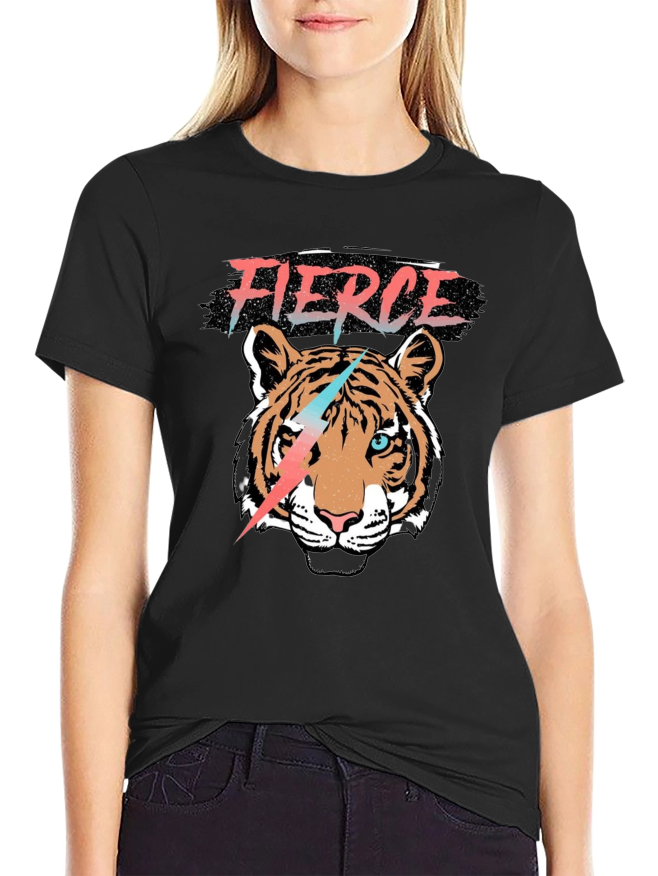 Black Fierce Tiger Graphic Tee - Stylish Men's Black T-Shirt view 2
