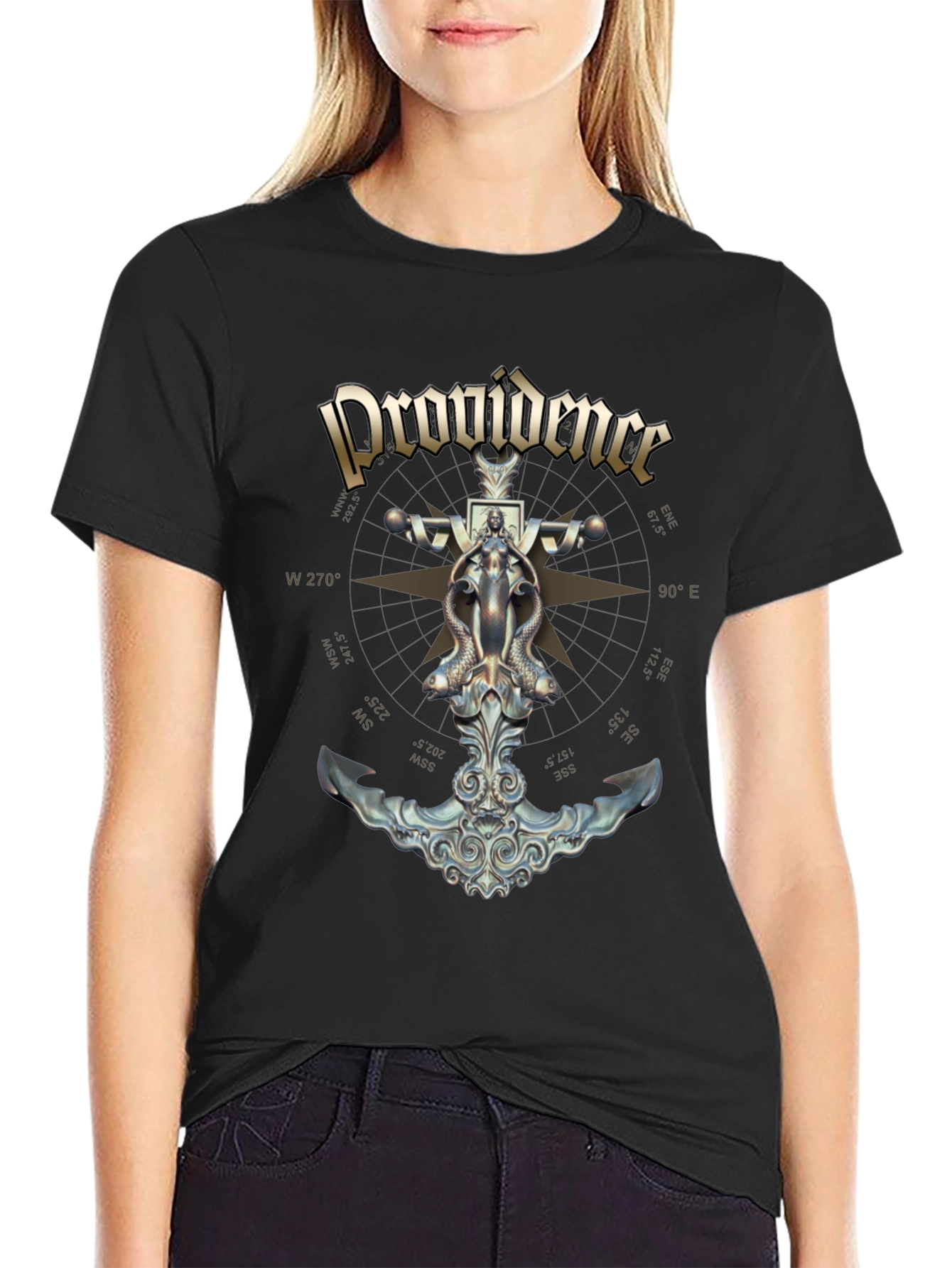 Black Providence Nautical Anchor Compass Rose Graphic Tee view 2