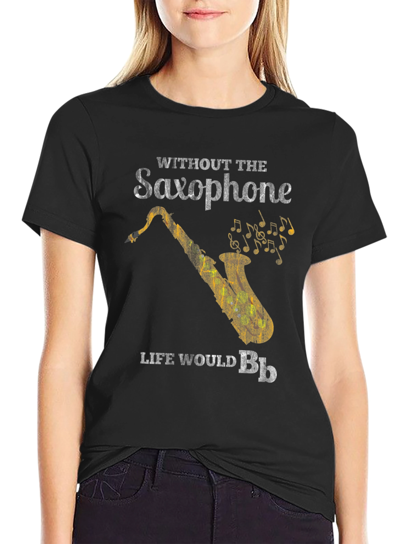 Black Saxophone Life Black T-Shirt view 2
