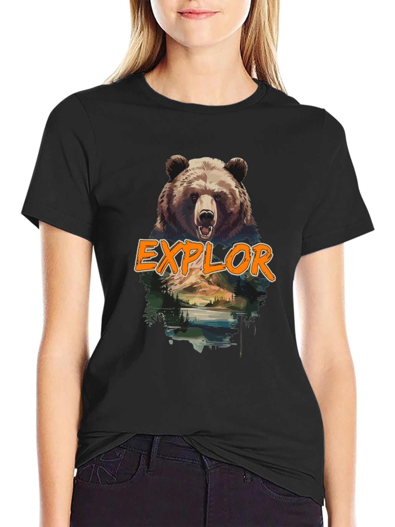 Black Explore Bear Graphic Tee - Nature Adventure Shirt view 2