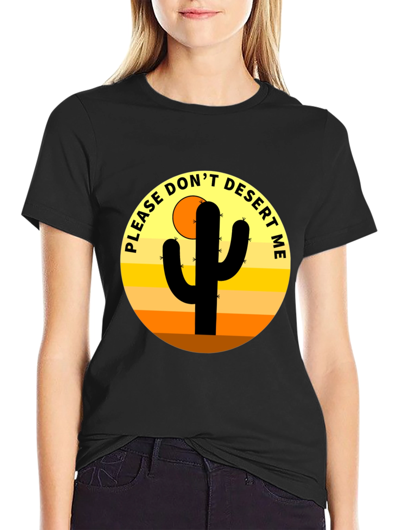 Black Cactus Desert Graphic Novelty Men's T-Shirt view 2