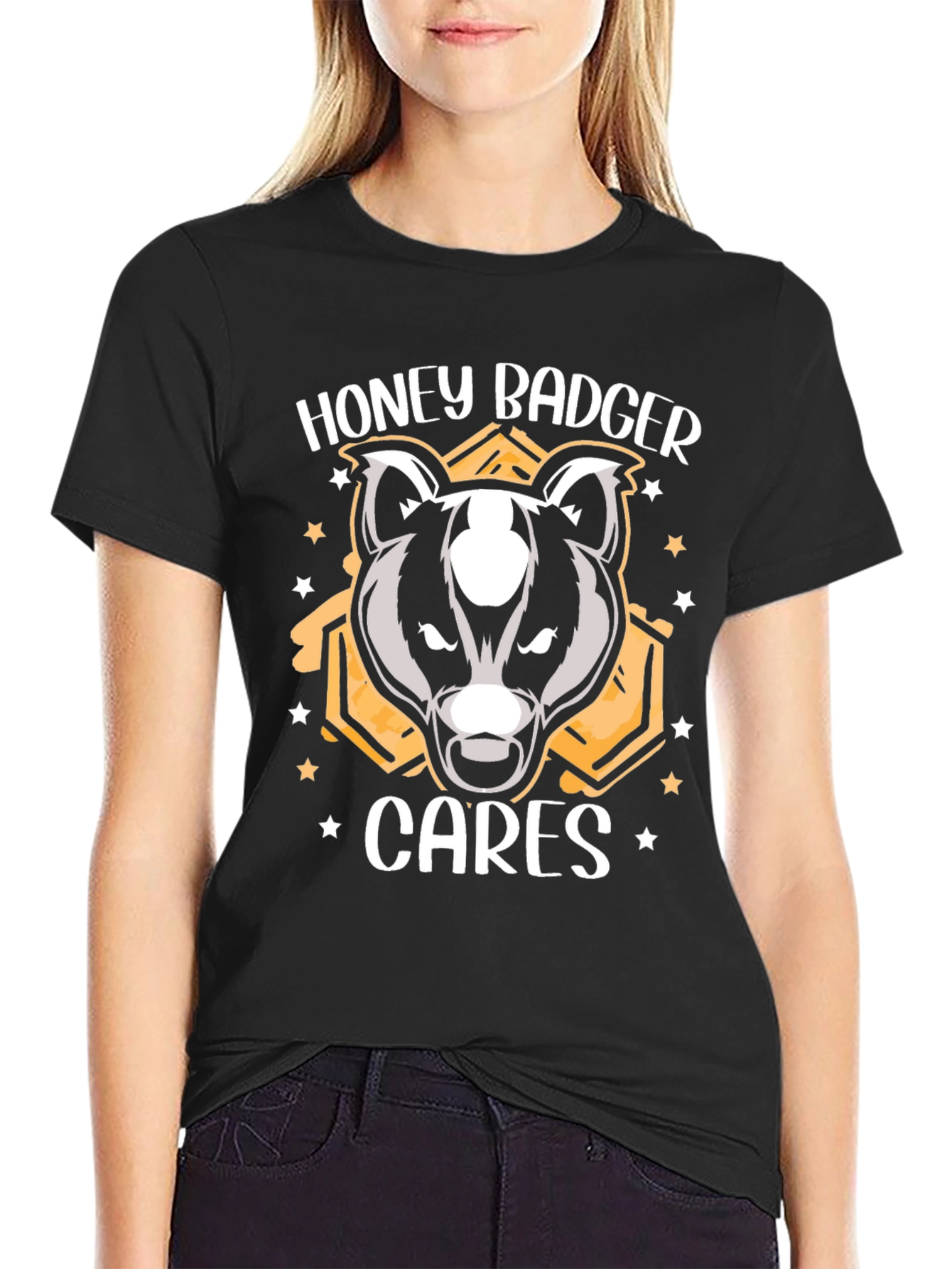 Black Honey Badger Cares Graphic Tee - Black Cotton T-Shirt view 2