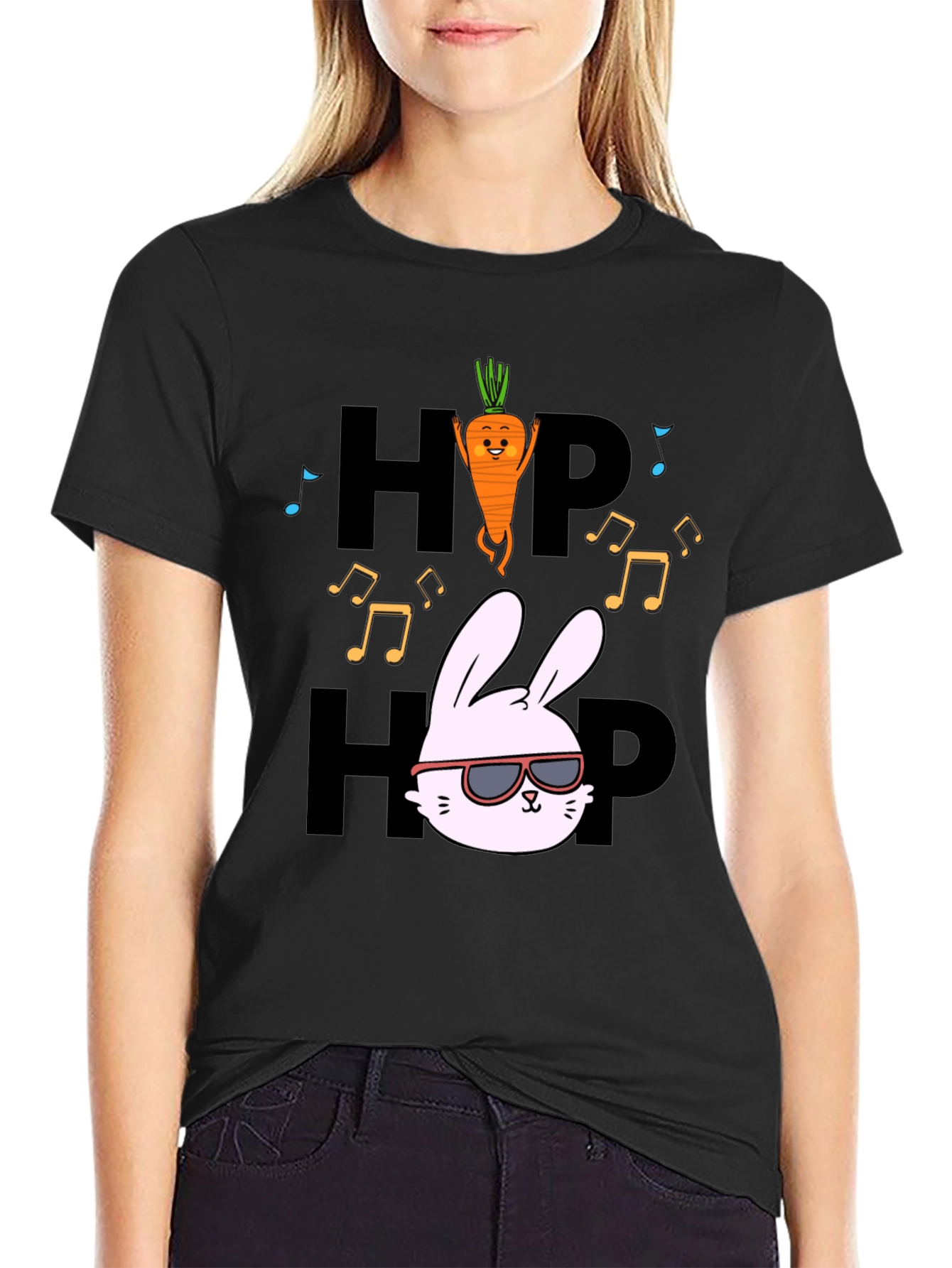 Black Hip Hop Bunny Carrot Music Black T-Shirt view 2