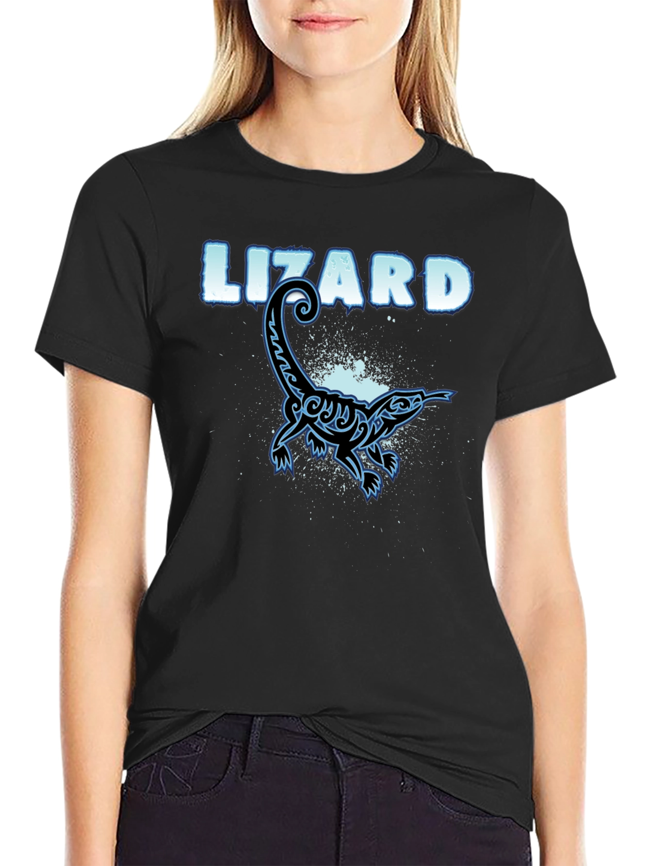 Black Cool Lizard Graphic T-Shirt - Black Cotton Tee view 2
