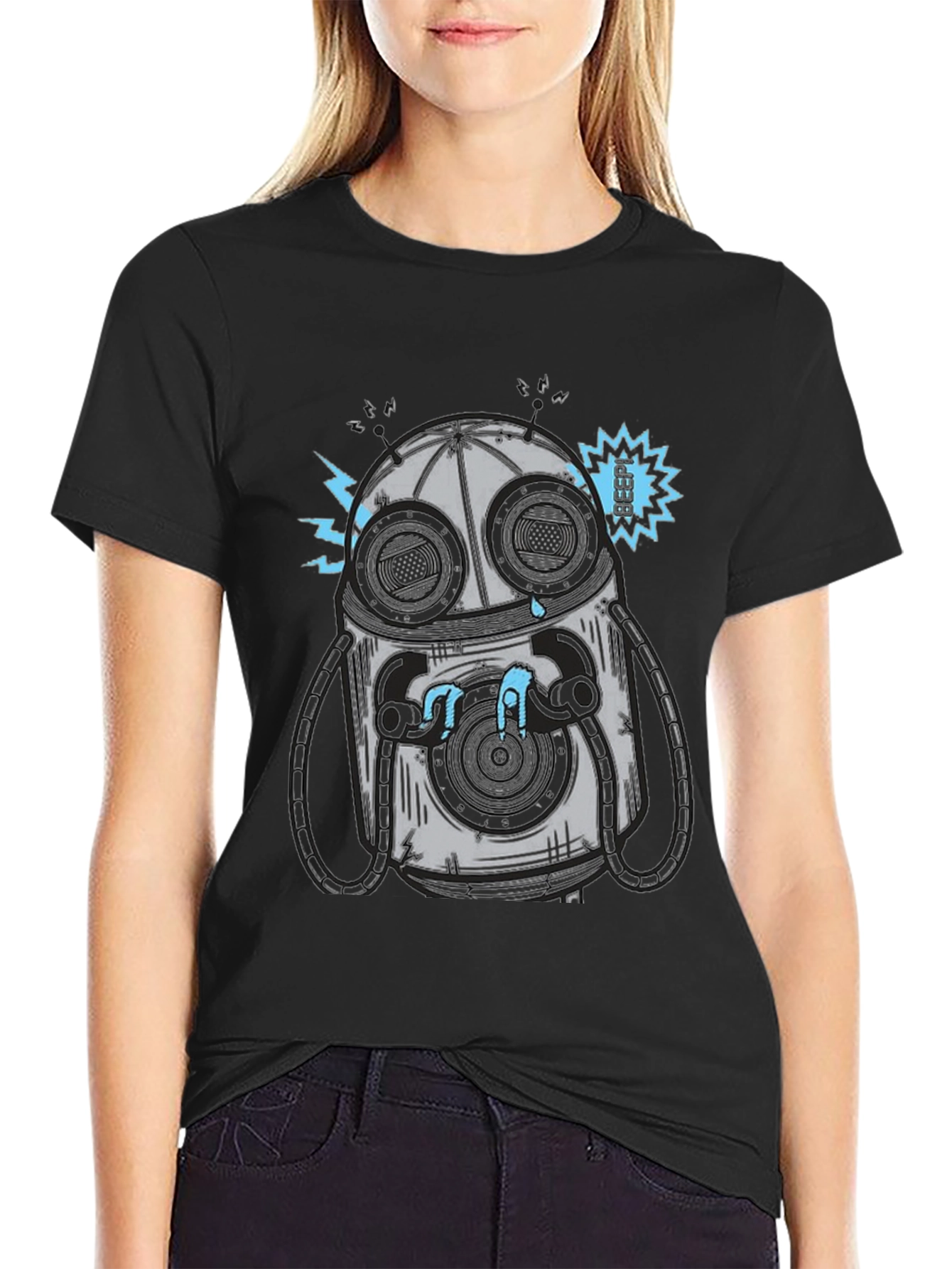 Black Robot Graphic Tee - Casual Black T-Shirt view 2