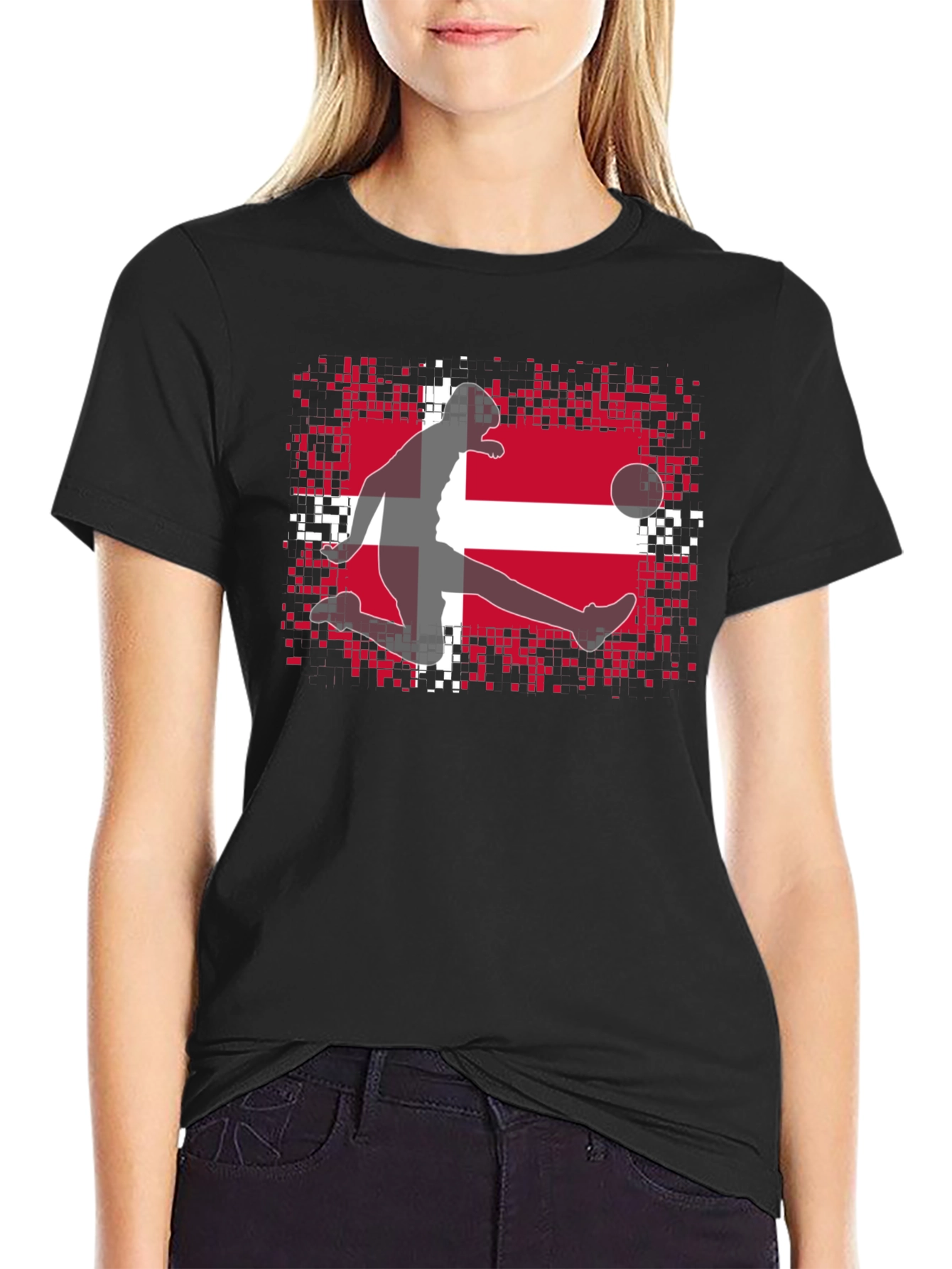 Black Denmark Flag Soccer Black T-Shirt view 2
