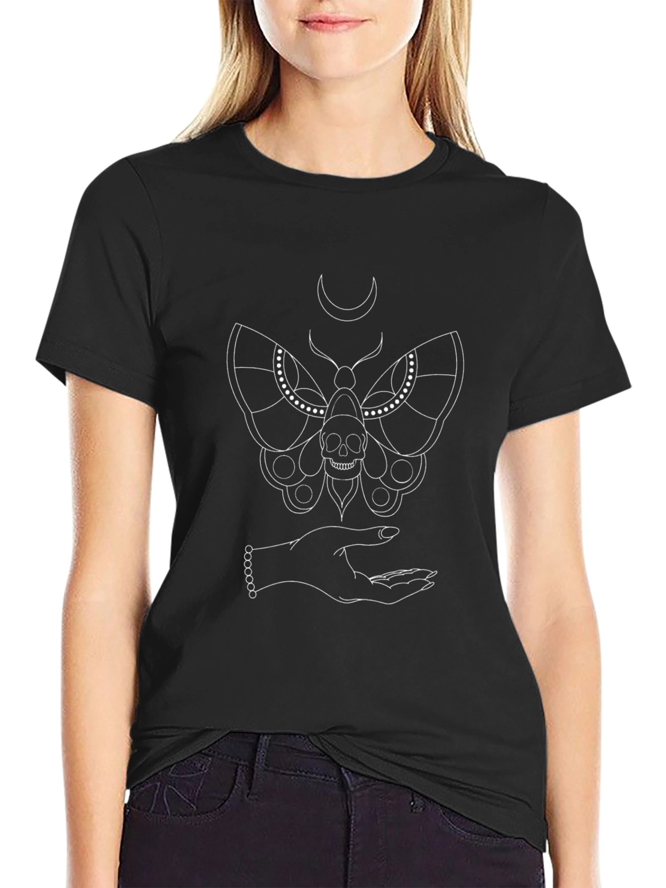Mystic Moth & Skull Graphic Tee - Unisex Black Shirt - 2