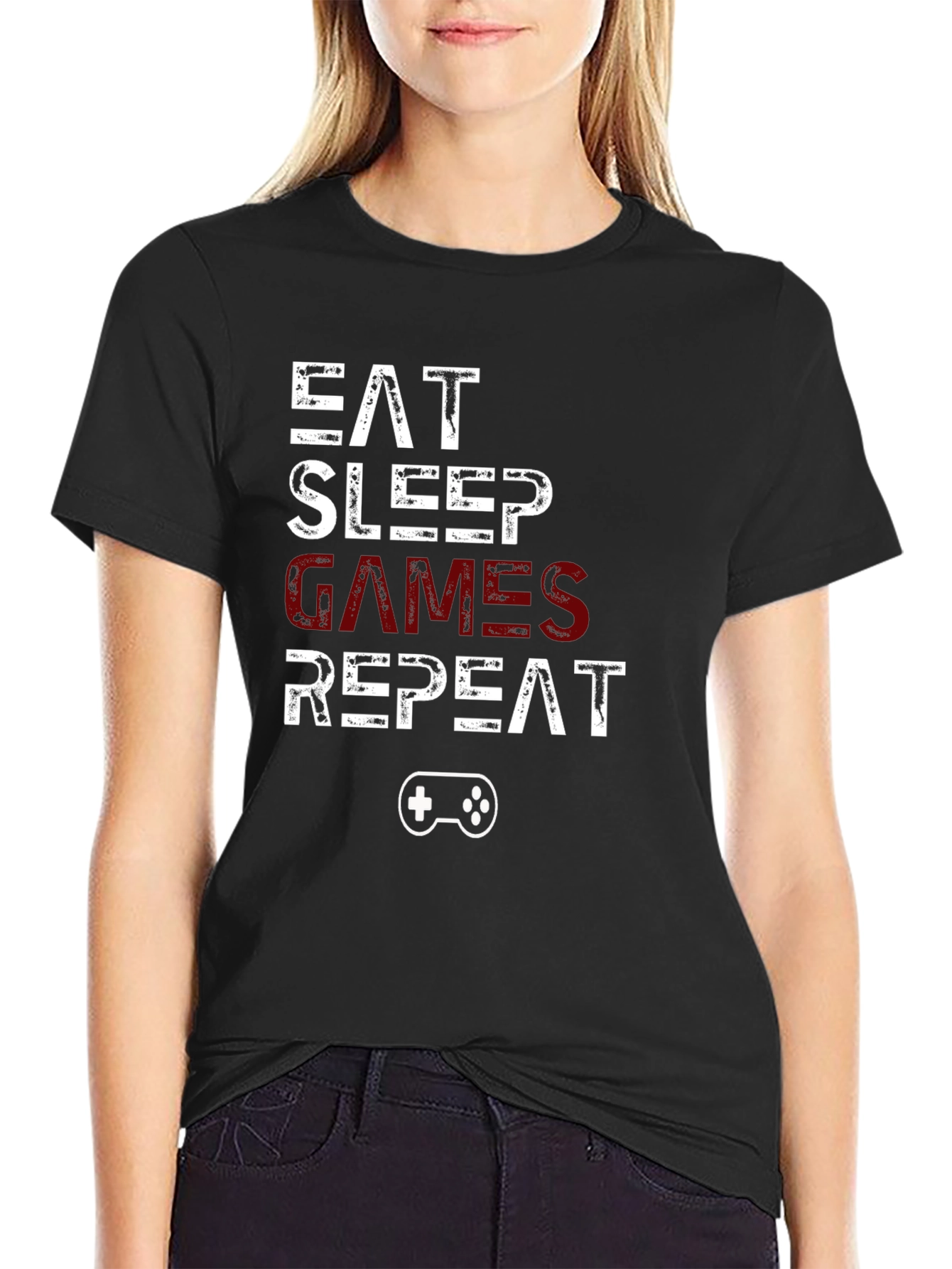 Black Eat Sleep Games Repeat Gamer T-Shirt view 2