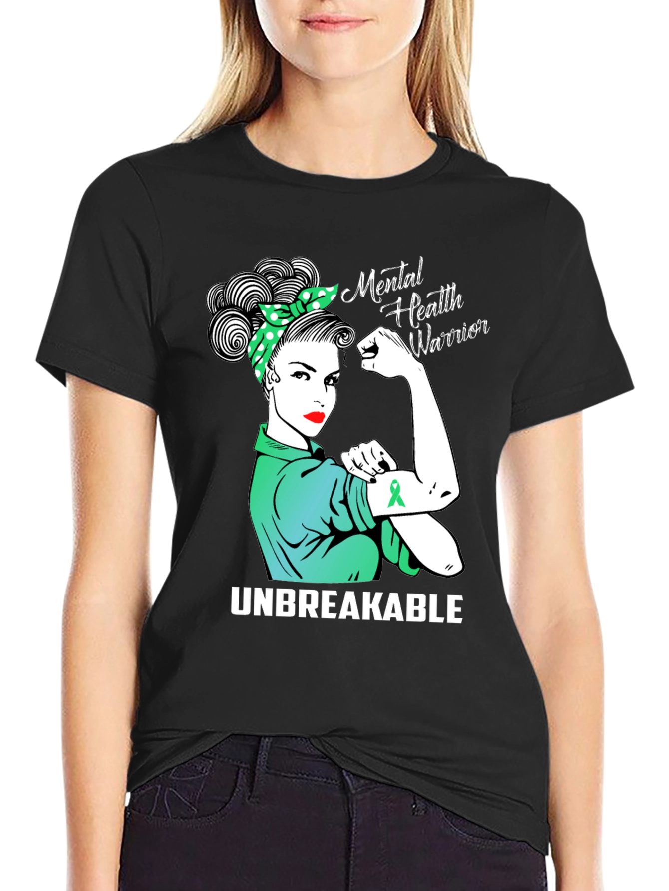 Black Mental Health Warrior Unbreakable T-Shirt view 2