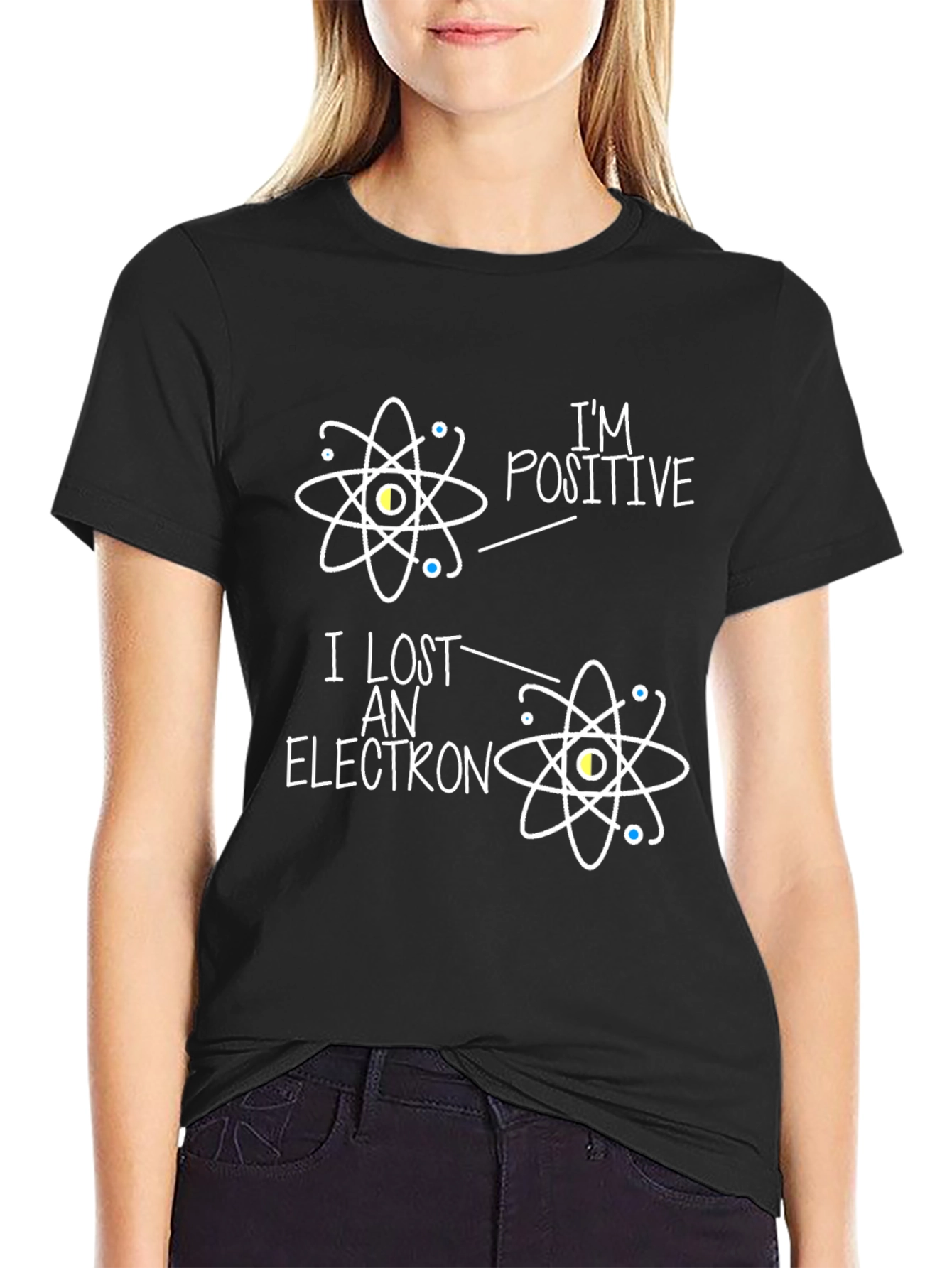 Black I'm Positive I Lost An Electron Science T-Shirt view 2