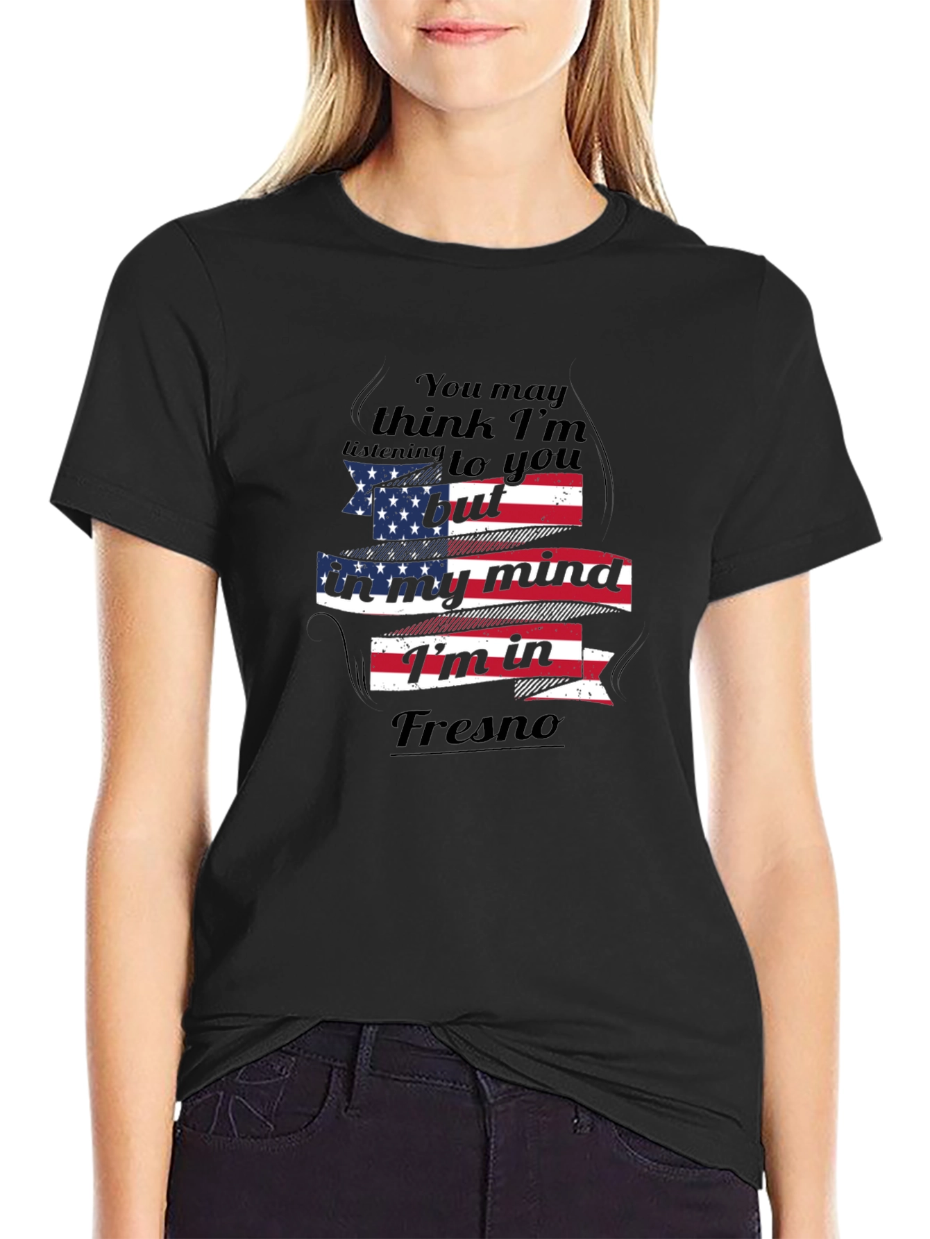 Black Fresno Mind T-Shirt: Patriotic Graphic Tee for Casual Wear view 2