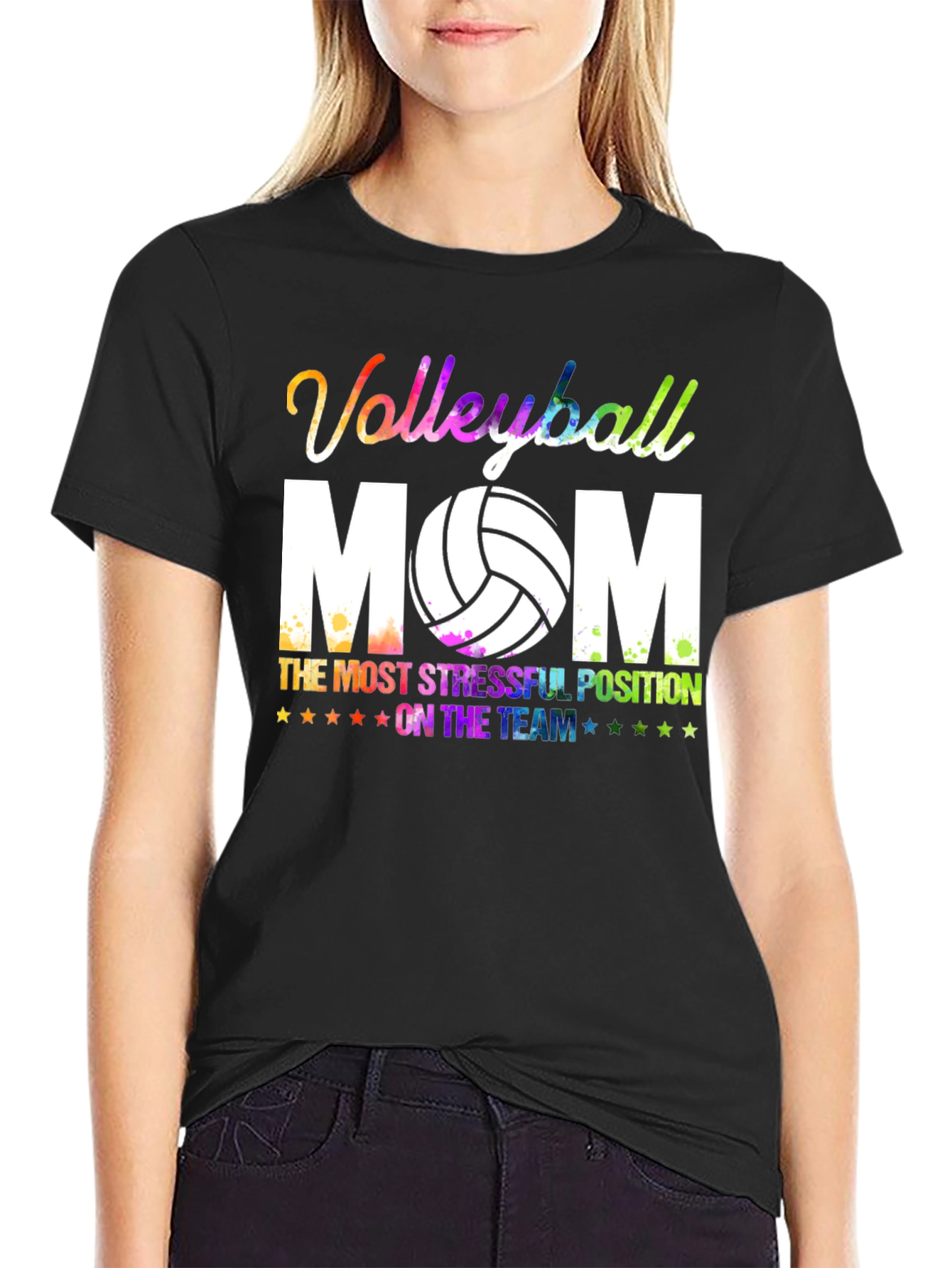 Black Volleyball Mom Graphic T-Shirt view 2