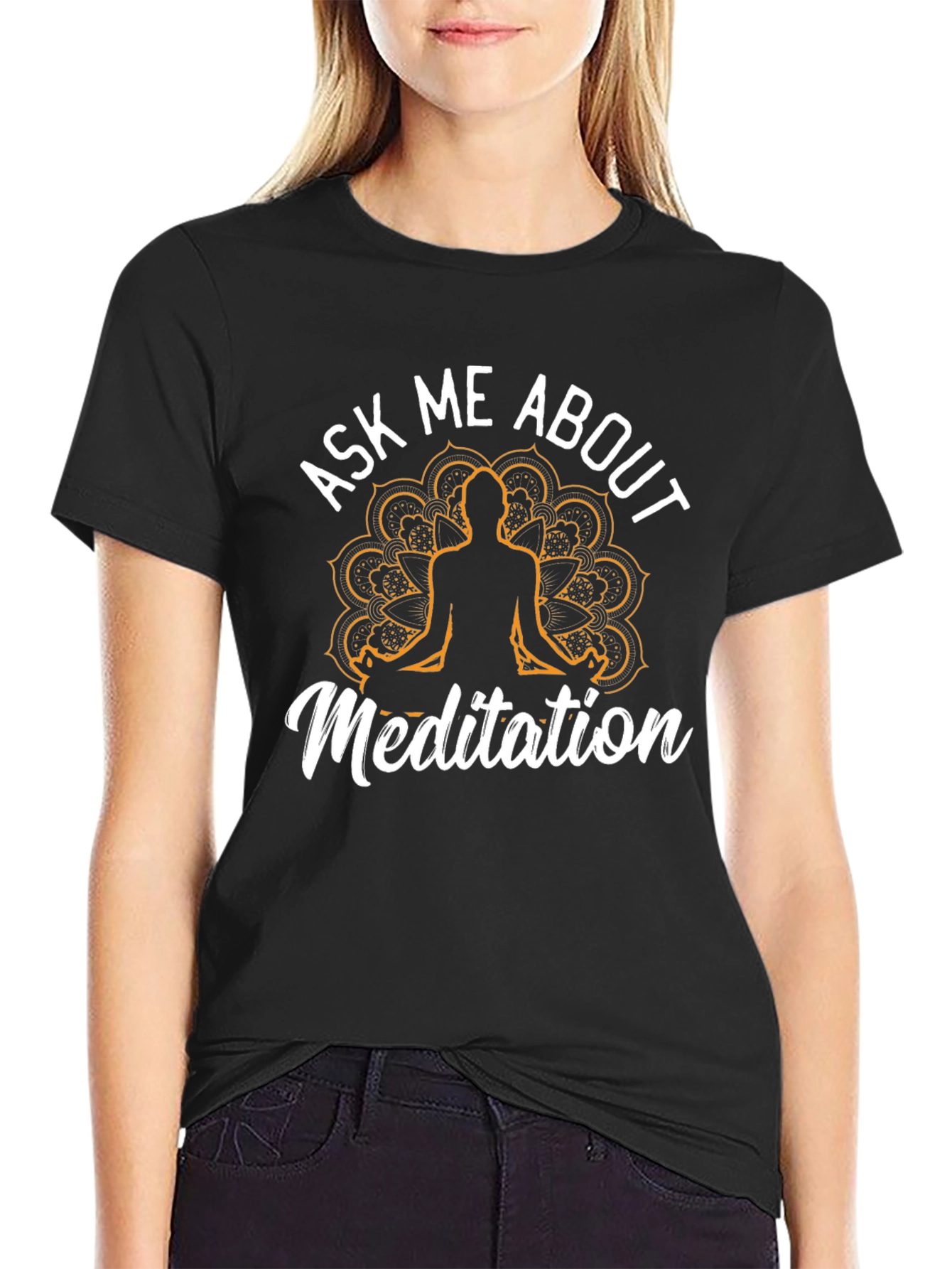 Black Ask Me About Meditation T-Shirt - Relaxed Fit view 2