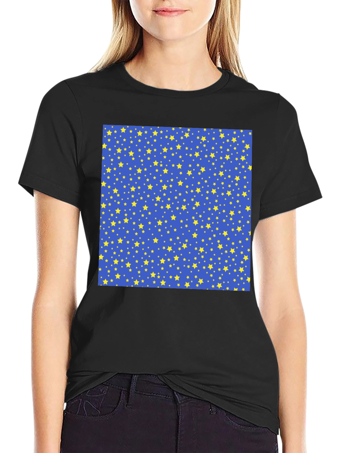 Black Starry Night Patterned T-Shirt view 2