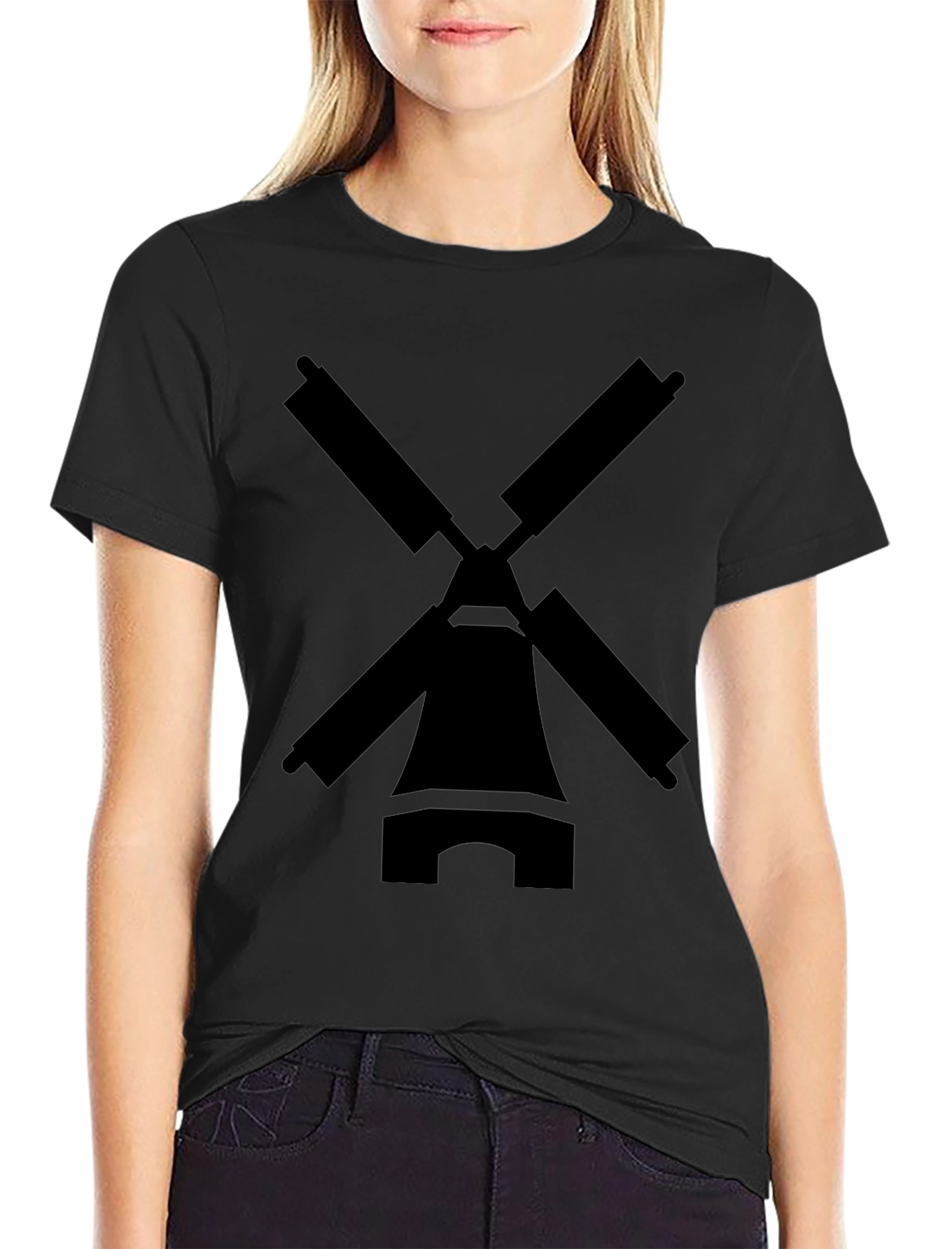 Black Windmill Graphic Tee - Black Cotton Blend T-Shirt view 2