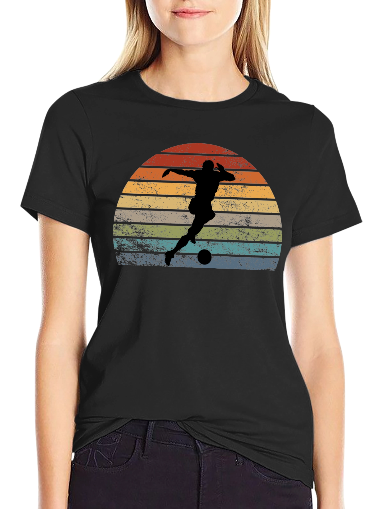Black Retro Soccer Player Graphic Tee view 2