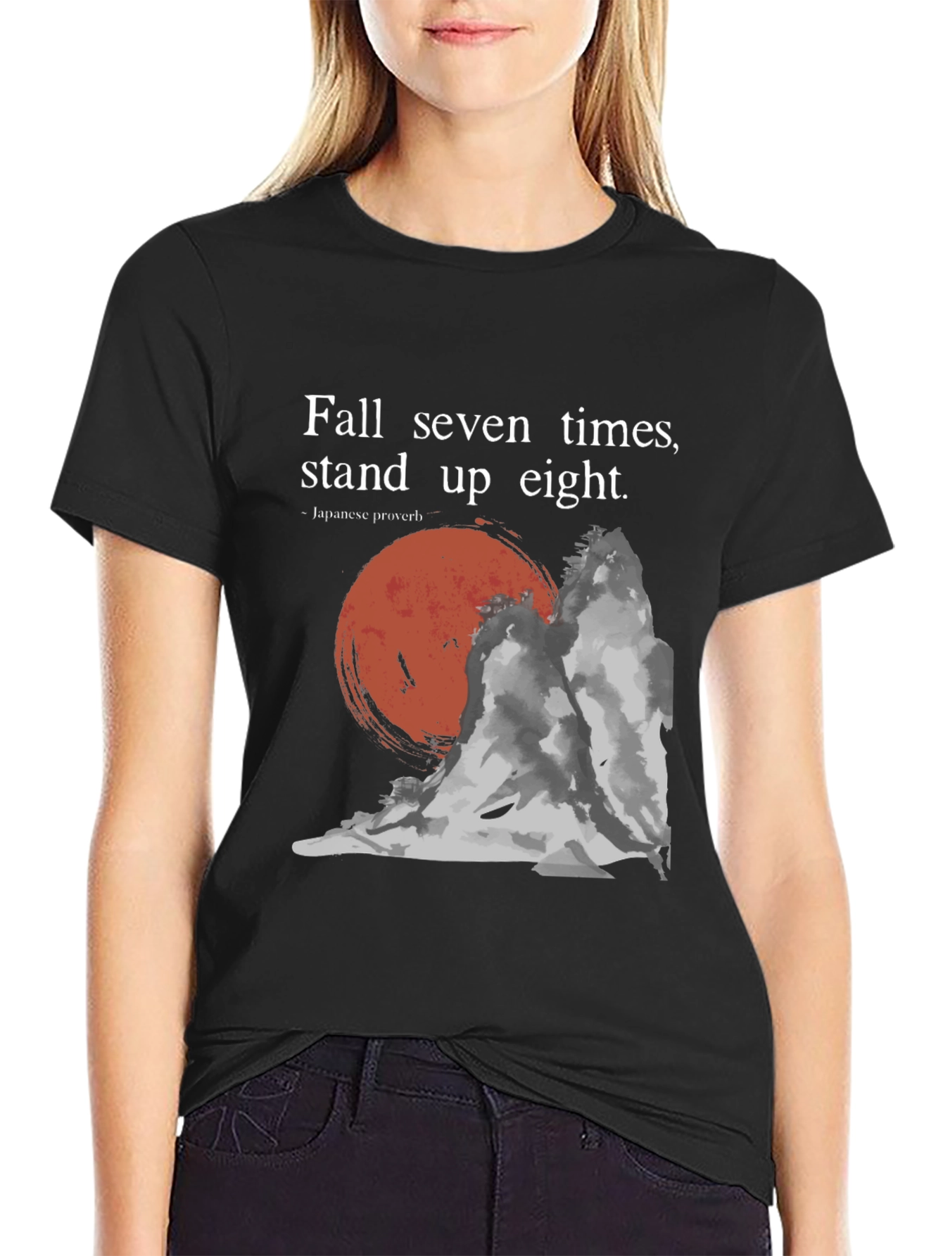 Black Resilience T-Shirt: Fall Seven, Stand Eight - Japanese Proverb view 2