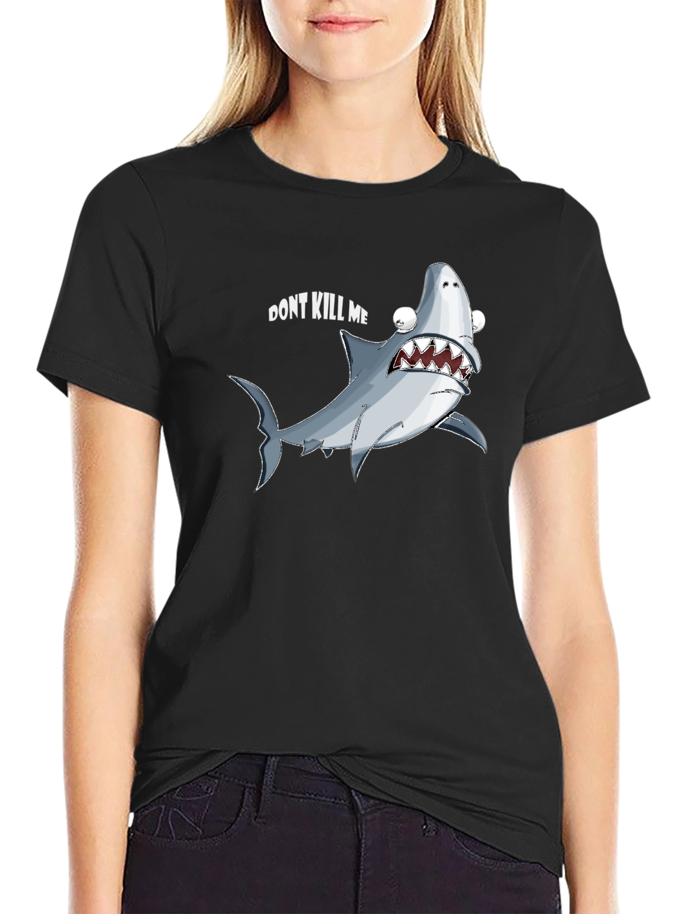 Black Funny Shark Graphic Tee - "Don't Kill Me" view 2