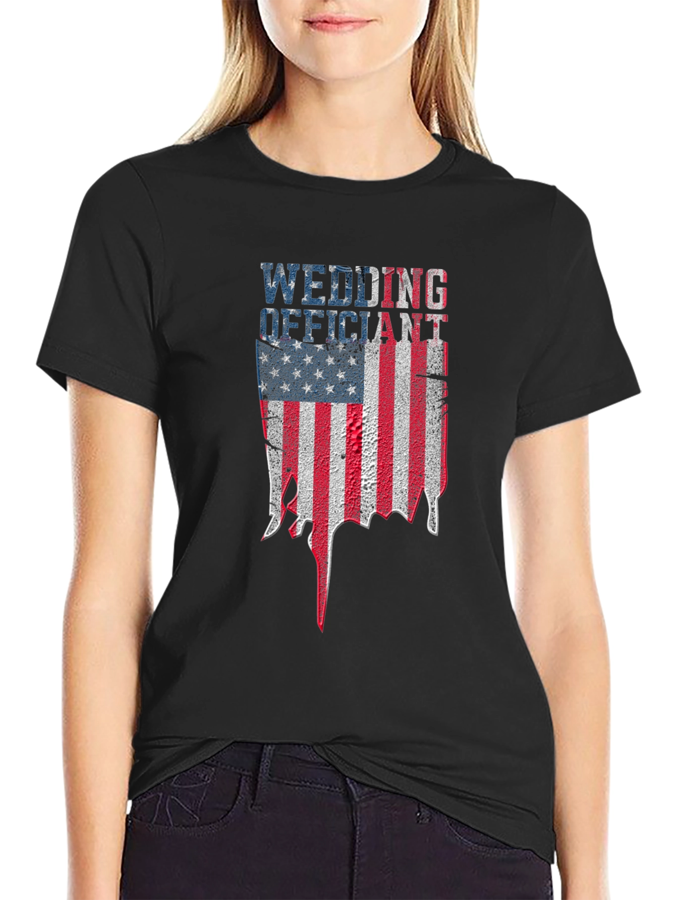 Black Wedding Officiant American Flag T-Shirt view 2