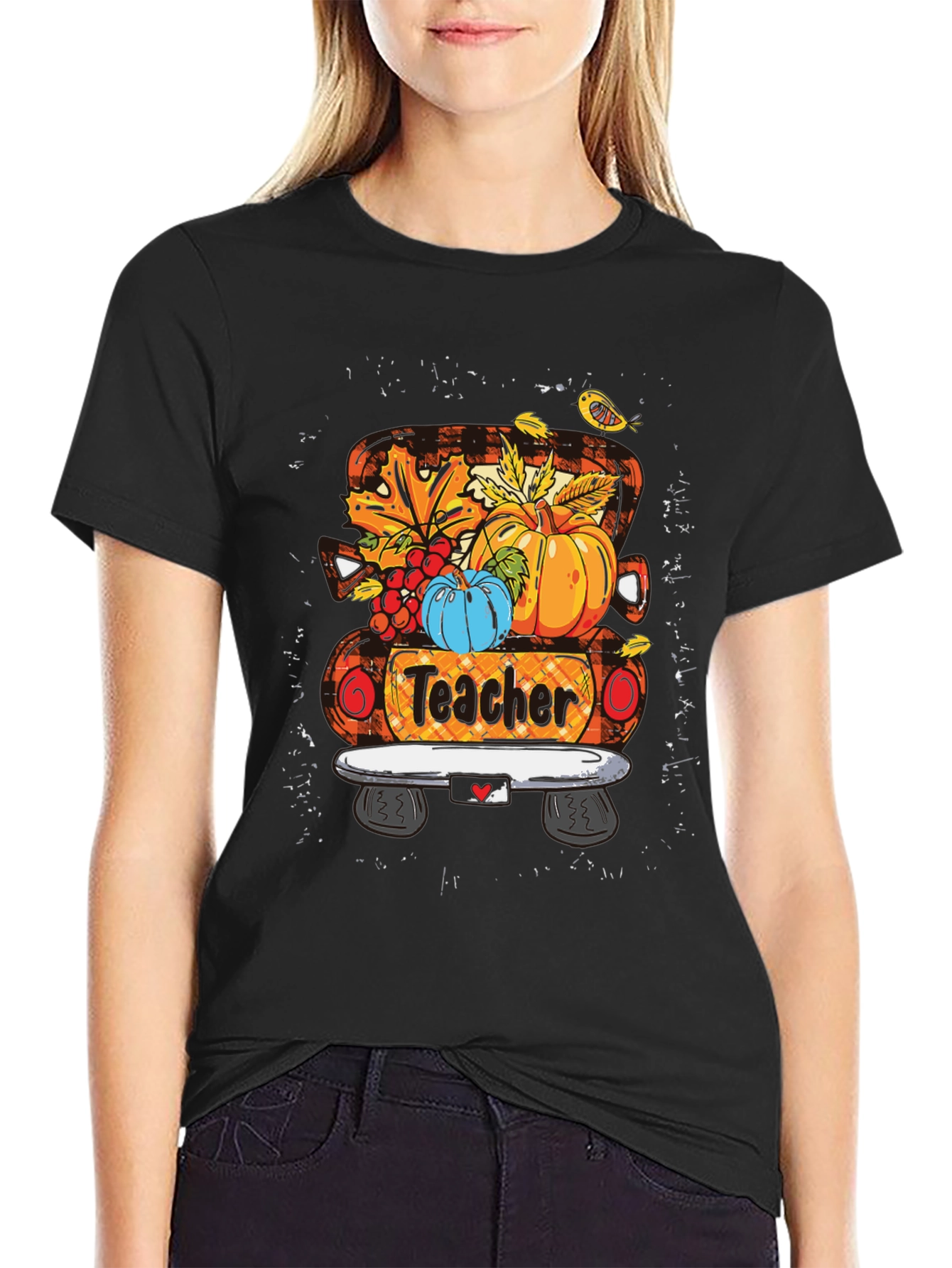 Black Teacher Fall Truck T-Shirt view 2