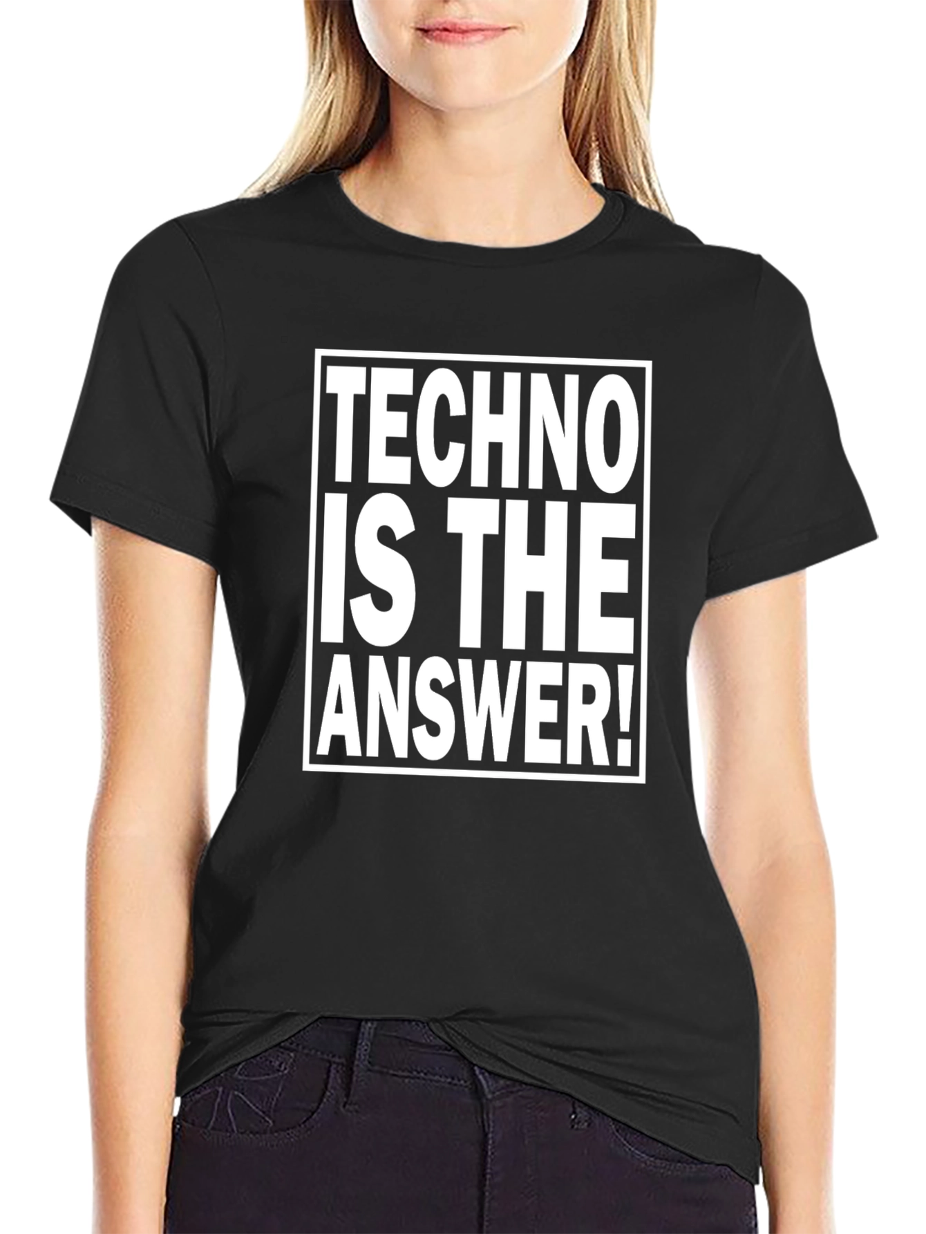Black Techno Is The Answer! Black T-Shirt view 2