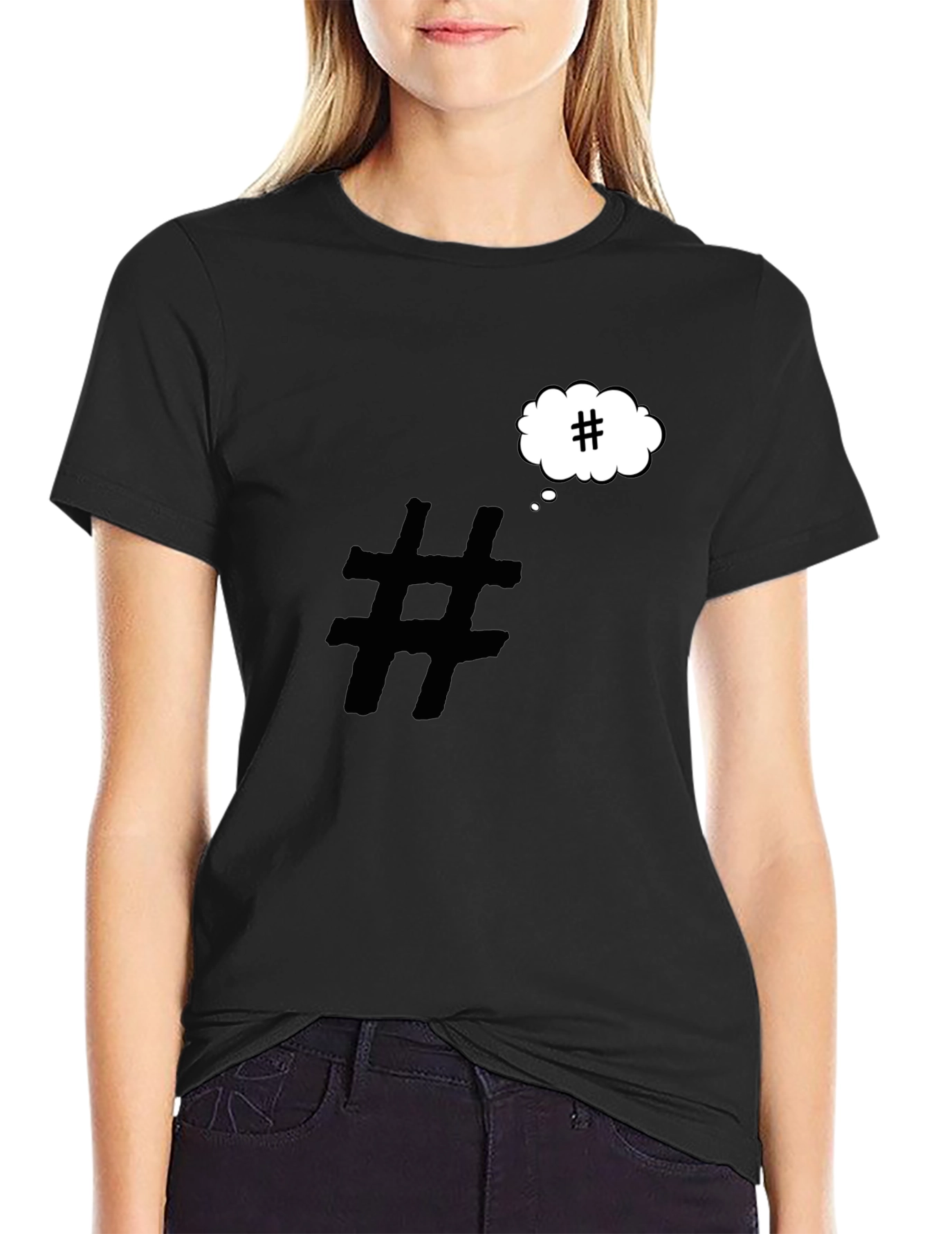 Black Hashtag Mind T-Shirt - Black Cotton Graphic Tee view 2