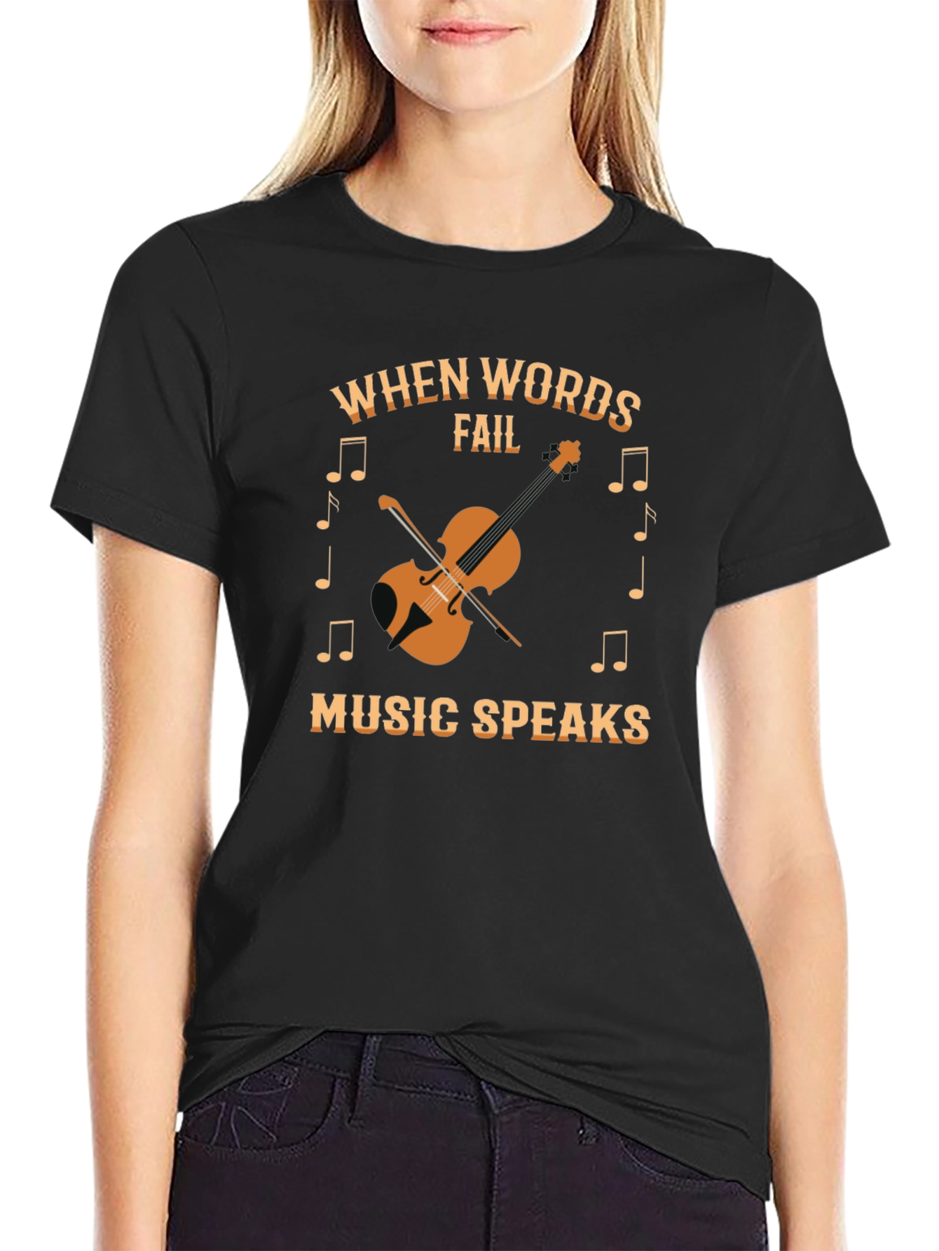 Black Music Speaks T-Shirt - Words Fail Violin Design view 2